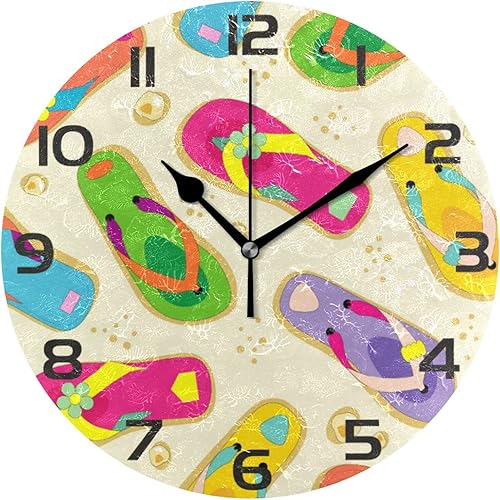STAYTOP Reloj de pared redondo colorido chanclas funciona con pilas, silencioso, sin tictac, decorativo, hogar, oficina, escuela, decoración de