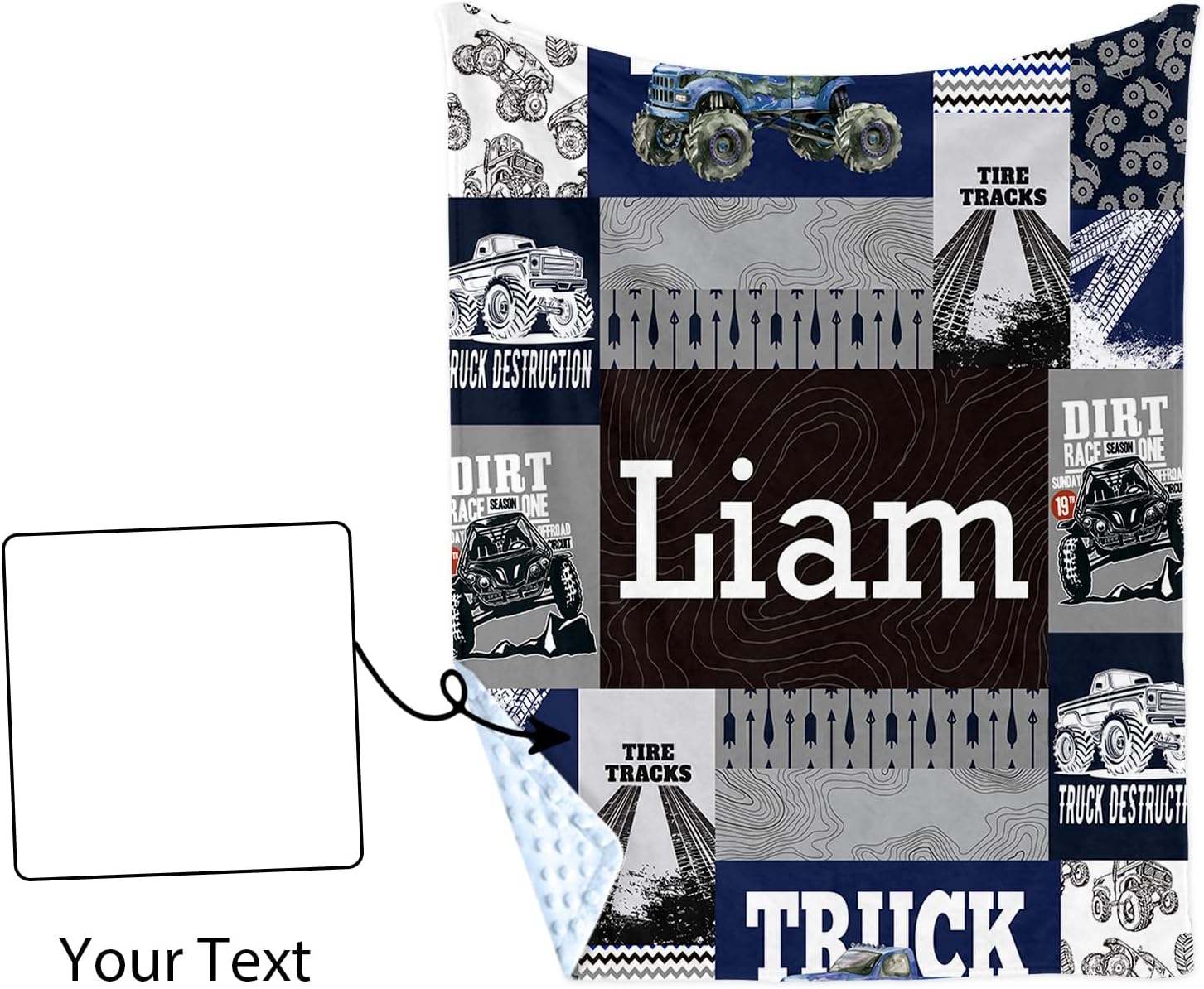 Personalized Baby Blanket for Boys, Personalized Baby Gifts, Custom Name Baby Blanket, Gray Blue Plush and Cozy Blanket with Off-road Car Design, Baby Gifts for Newborn, Baby Boys Newborn Essentials