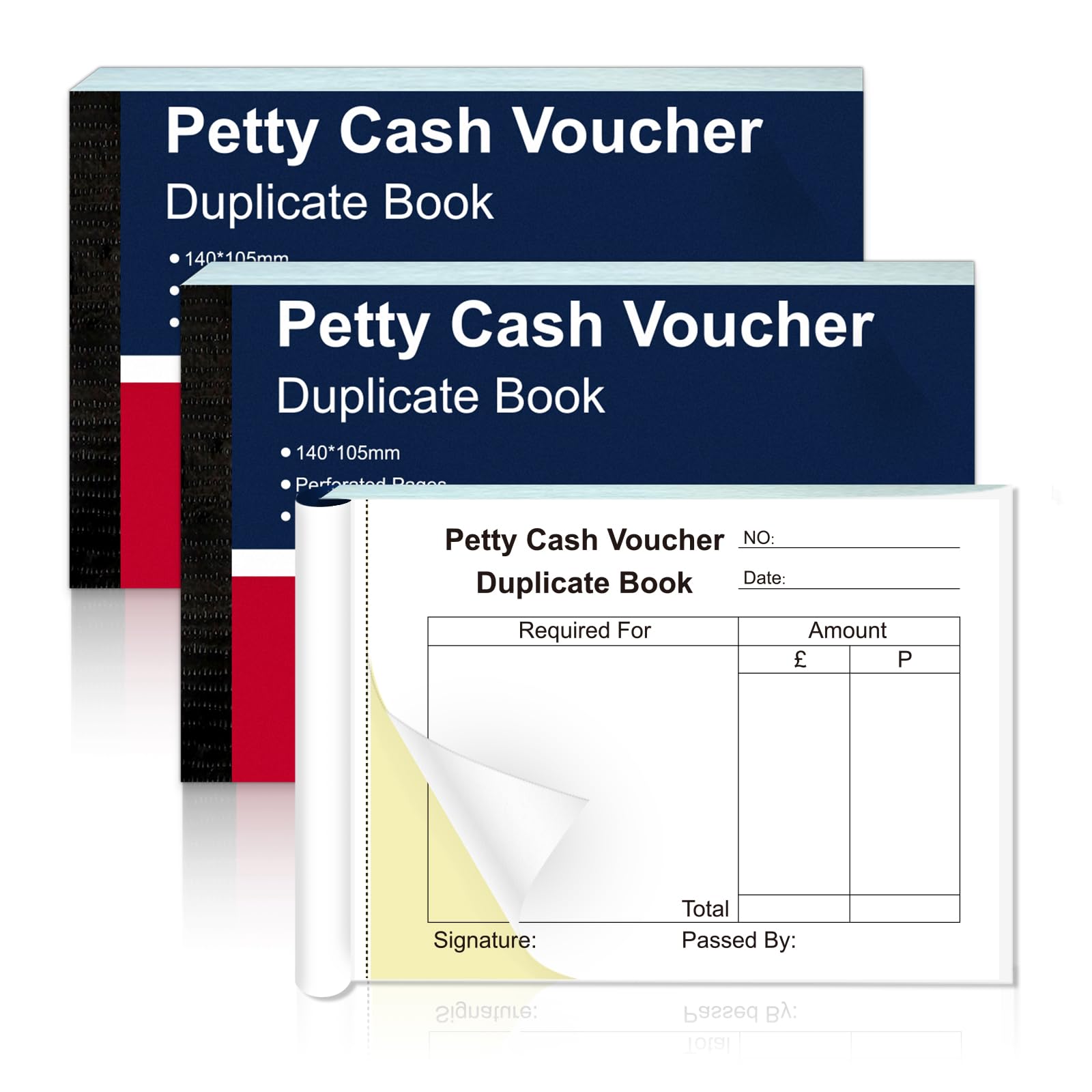 3 pcs A6 Petty Cash Book NCR 140mm x 105mm Petty Cash Voucher Duplicate Book 50 Sets per Pack with 2 Part Carbonless Duplicates Petty Cash Voucher Small Business Receipt Pad