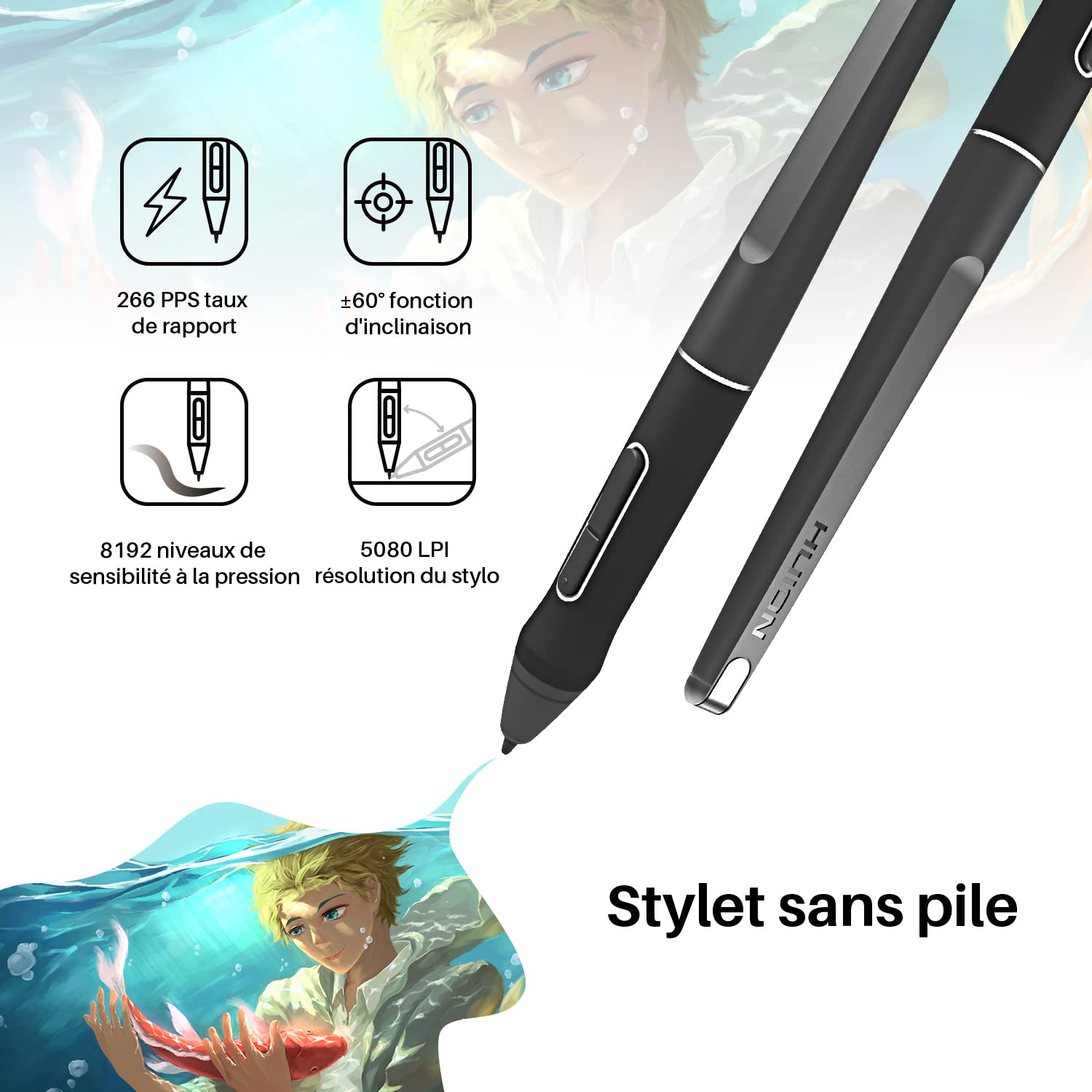 HUION Kamvas Pro 16 Tablette Graphique avec Ecran 15.6 Pouces avec 6 Raccourcis et 1 Barre Tactile Idéal pour Le Télétravail et la Formation en Ligne, Compatible avec Chromebook, Windows & Mac