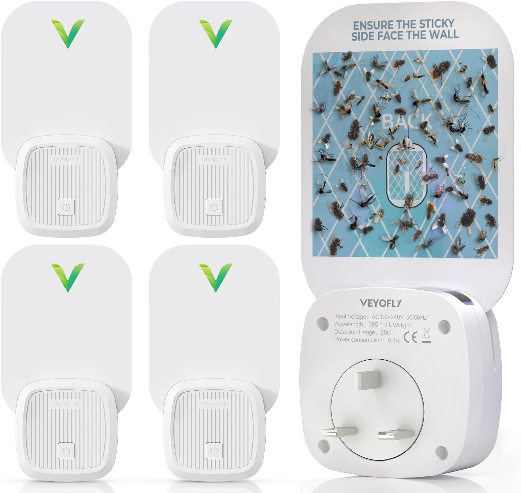 Fly Trap Indoor, Fruit Fly Traps for Indoors, (4 Device + 12 Refills) Gnat Traps for House Indoor, Fly Catcher Indoor, Safer Plug in Light Flying Insect Trap, Bug Light Killer, Fly Trap