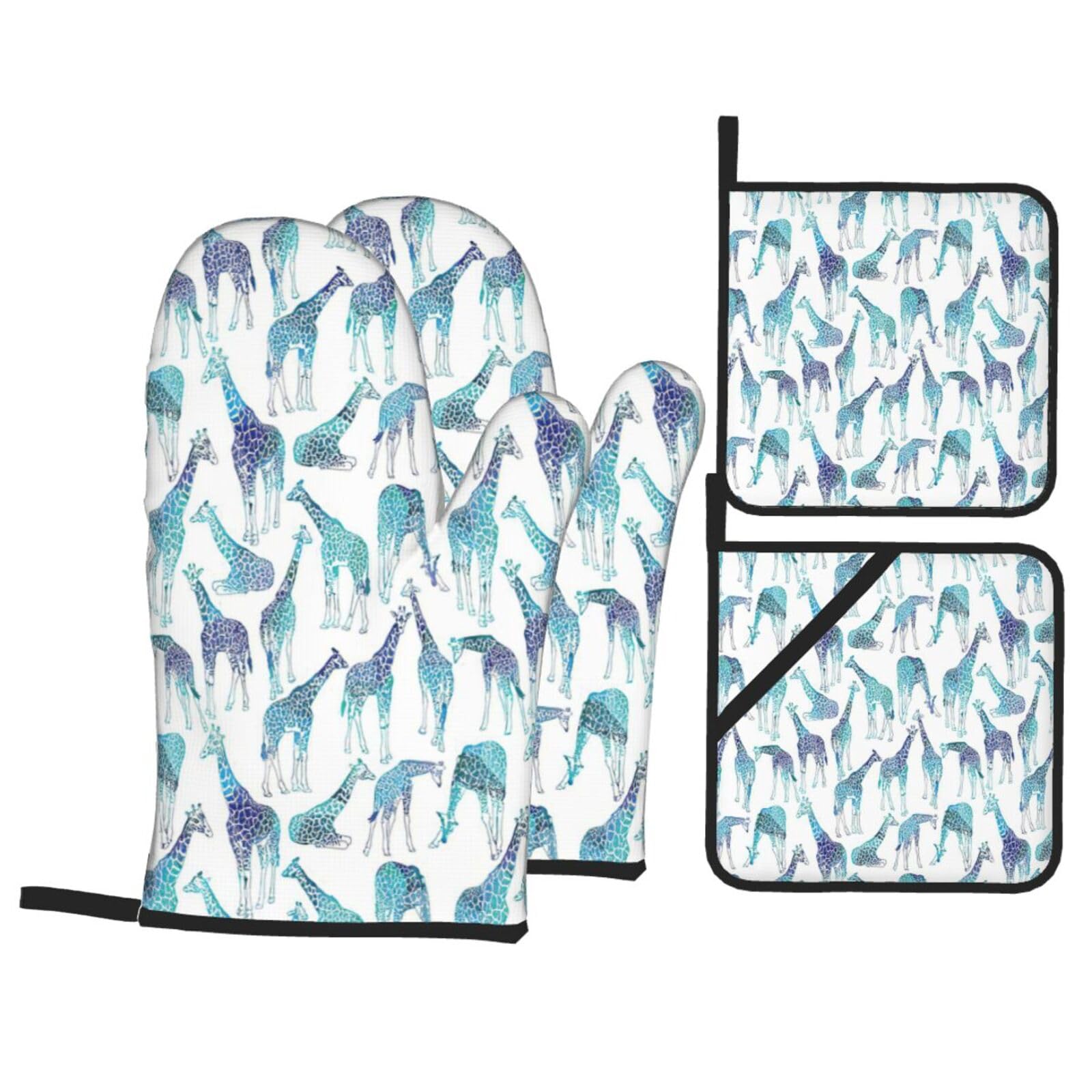 Giraffe pattern Print Oven Microwaving Waterproof Kitchen Gloves for Baking Grilling Holiday Cooking