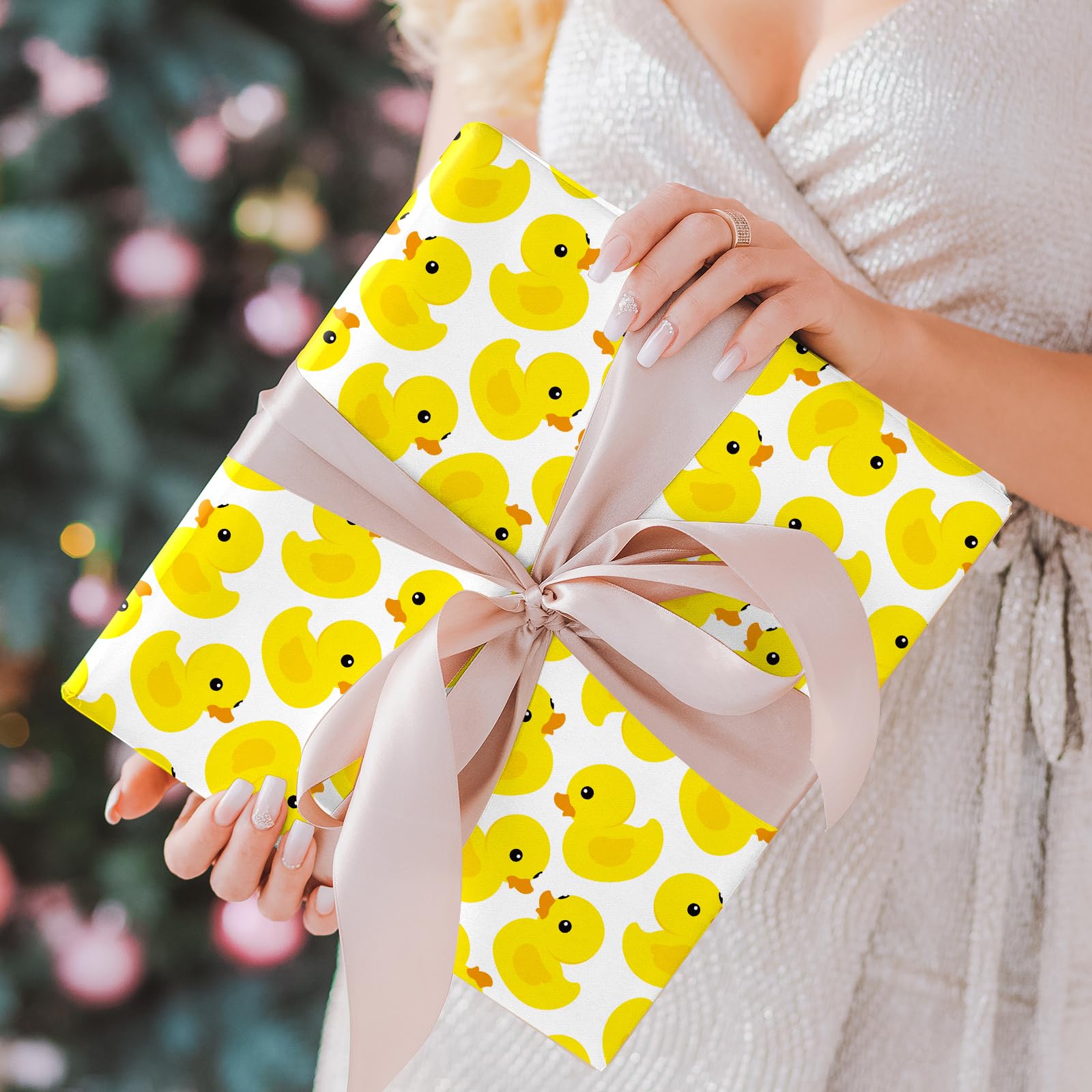 JarThenaAMCS 12 Blatt Gummi-Enten-Geschenkpapier – keine Rolle – Gelb / Blau Sommer Bubble Duck Geschenkpapier Kunstpapier für Weihnachten Geburtstag Babyparty Party Geschenk DIY Verpackungszubehör 50