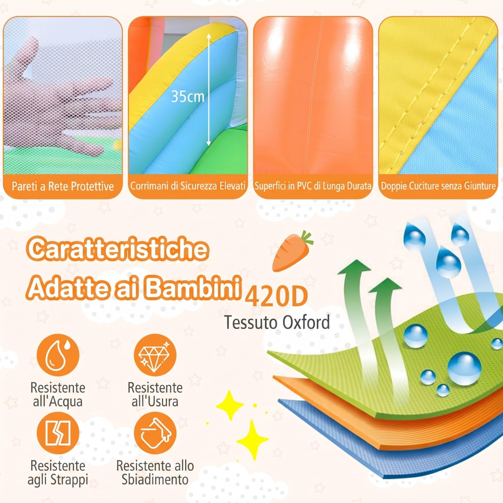 COSTWAY Castello Gonfiabile per Bambini, Casa Gonfiabile per Interno ed Esterno con Trampolino, Scivolo, Piscina con 50 Palline, Parete da Arrampicata e Canestro, per 3-12 Anni (Senza Soffiatore)