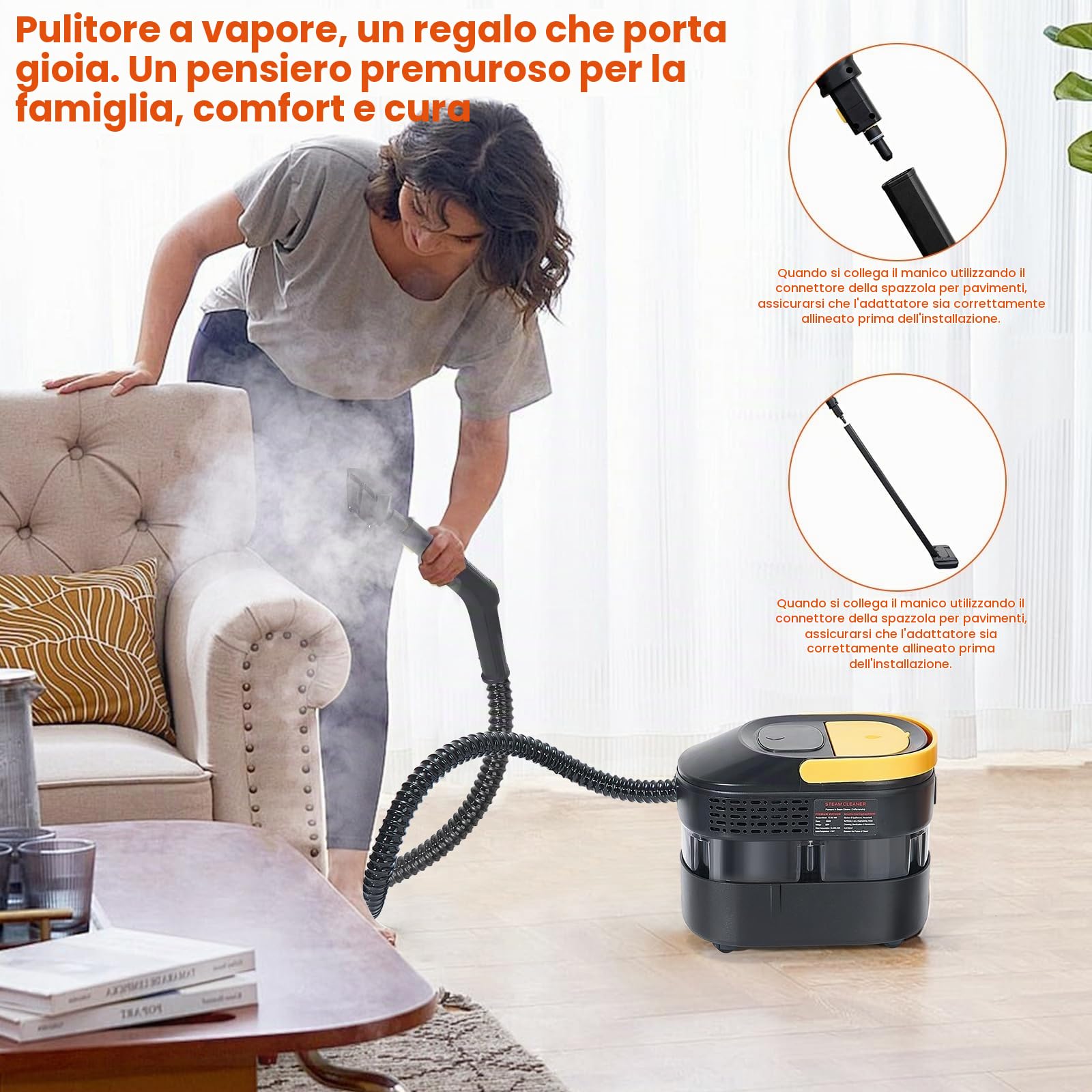 Pulitore a Vapore 2500W,Portatile ad Alta Pressione, Steam Cleaner con 3 Livelli di Potenza, tempo di riscaldamento 10s,Serbatoio 1600 ml, per la pulizia con 17 accessori,per Casa, Cucina, Bagno