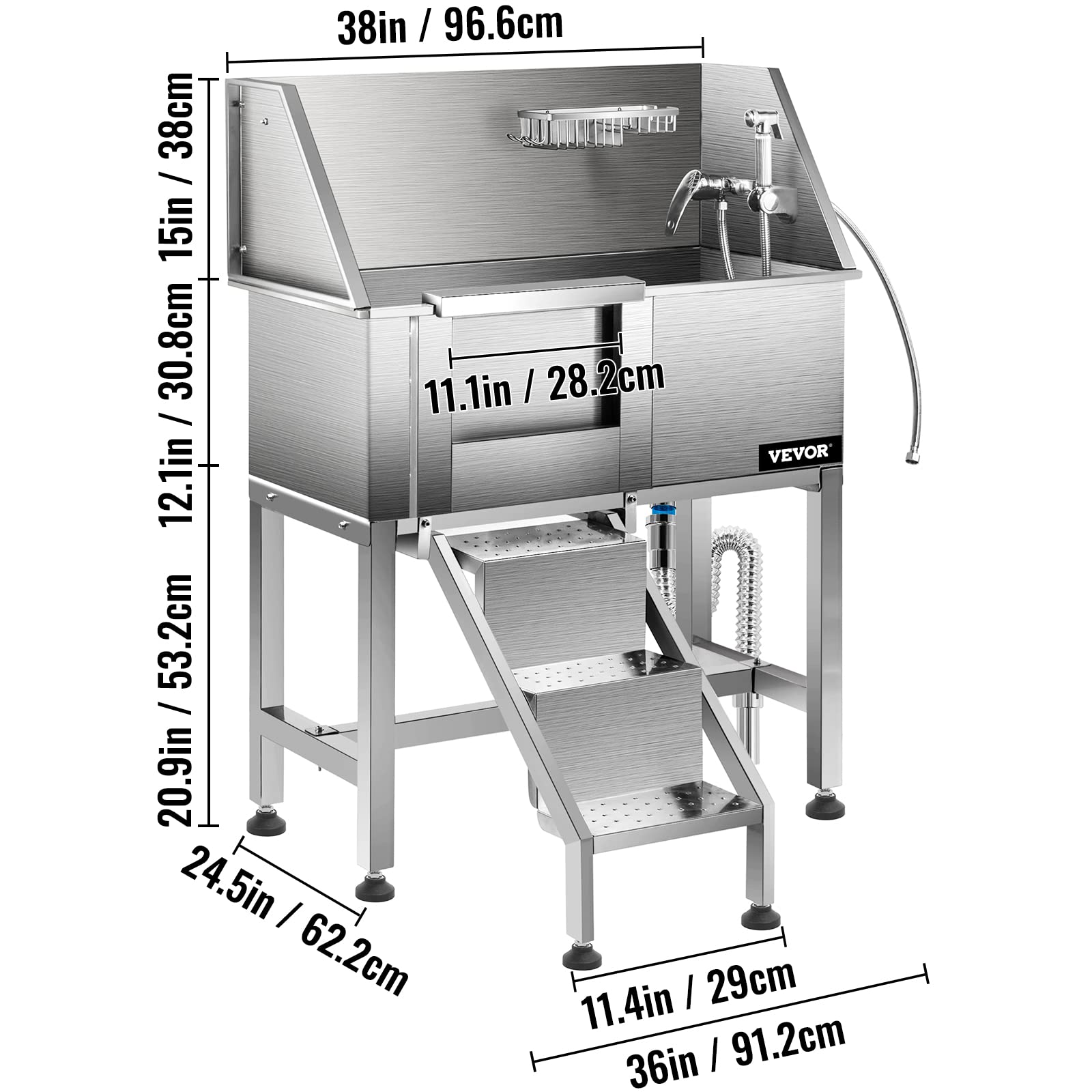 VEVOR Dog Grooming Tub, 38" Left Pet Wash Station, Professional