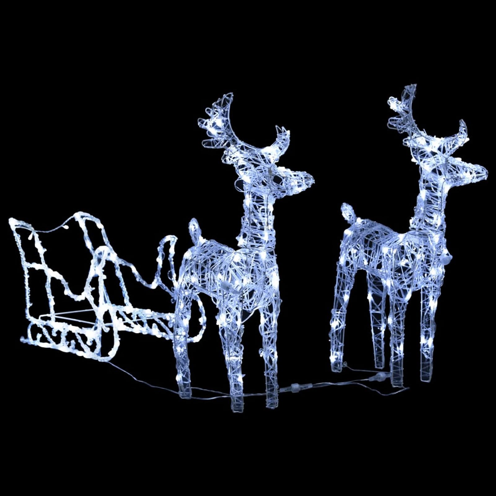 IKAYAA LED Rentiere mit Schlitten, Weihnachtsdeko Weihnachtsbeleuchtung Aussen, 8 Modi LED Rentier Beleuchtet Aussen mit 160 LED Lichterketten, Innen/Outdoor Weihnachtsdekoration (Kaltweiß)