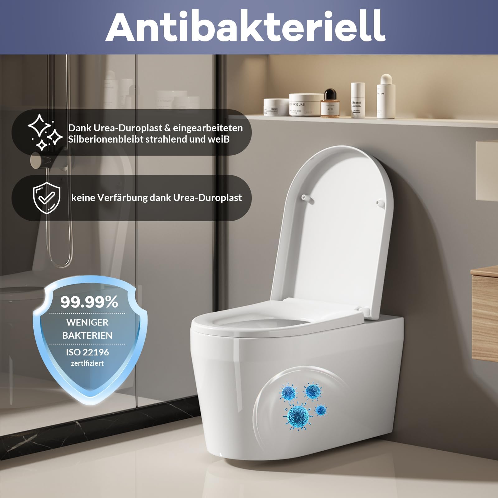 Garvee Asiento de Inodoro en Forma de Pequeña D Tapa de WC Universal de Duroplast con Cierre Suave y Liberación Rápida Bisagras Ajustables Antibacteriano Diseño Totalmente Envolvente Blanco