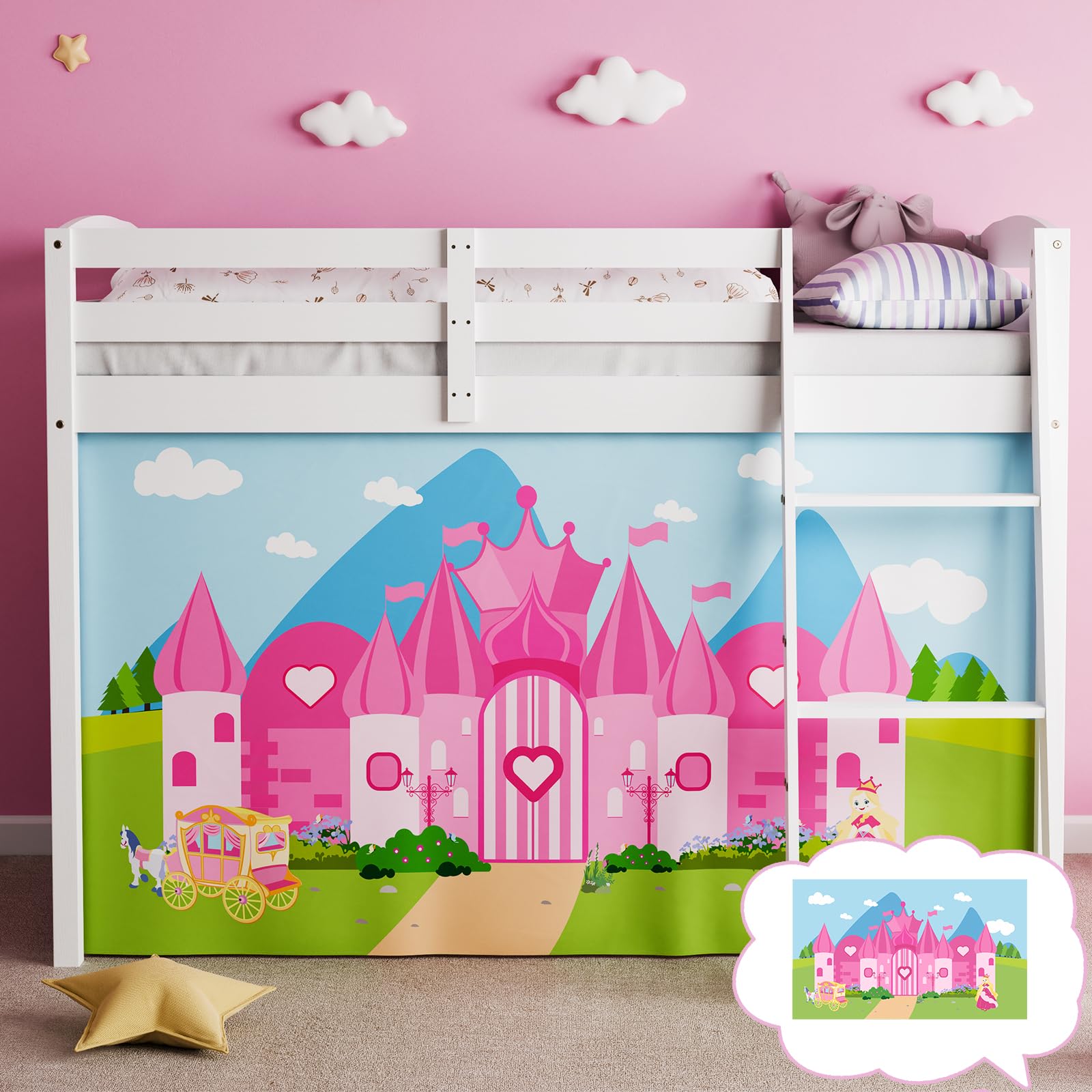Castle Bunk Bed Curtains - Premium and Customizable Cartoon Loft Bed Curtains for Children to Enhance The Imaginative Creation Bedroom Curtains(1PCS,Twins)