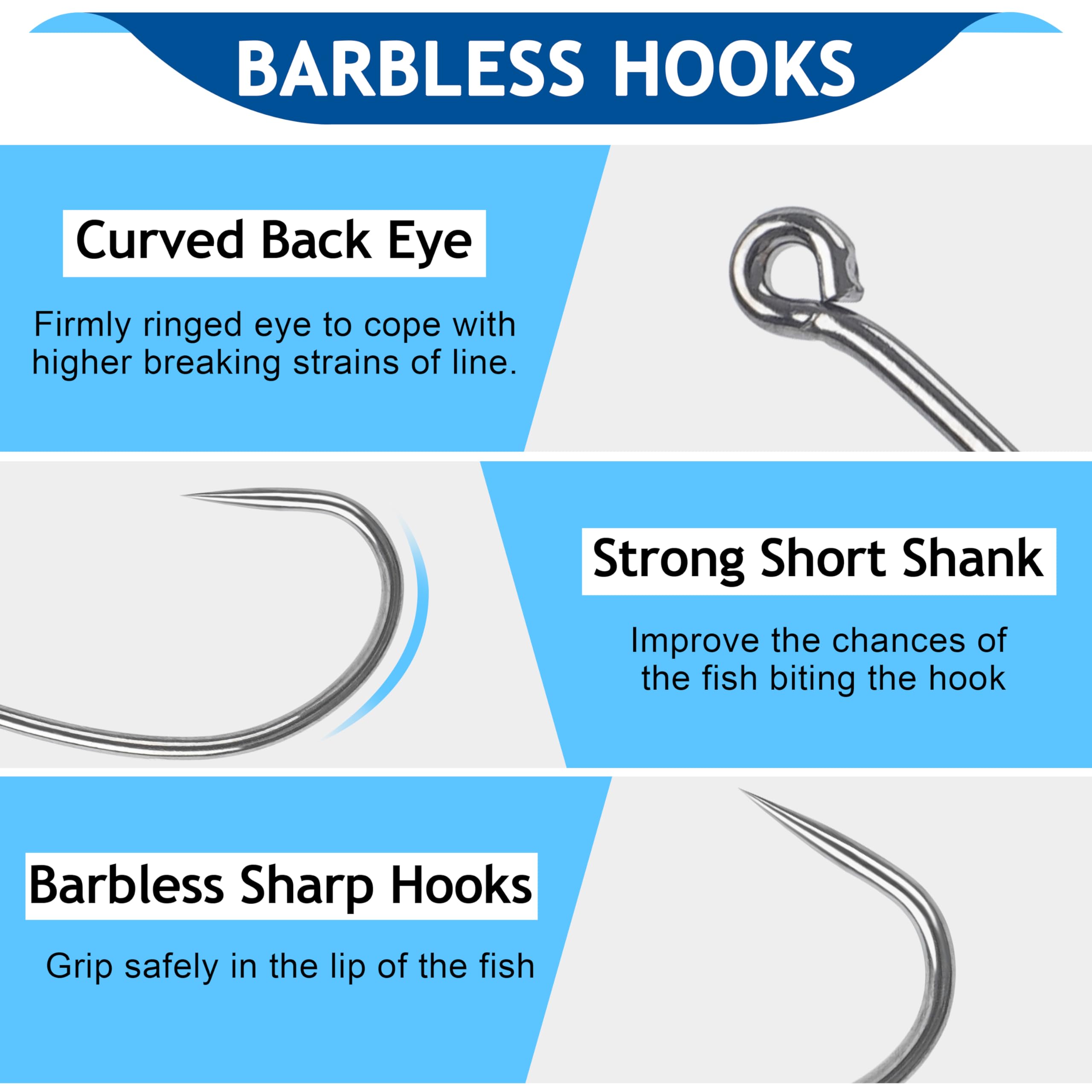 Barbless Fishing Hooks, 50/150pcs Carp Fishing Hooks Trout Hooks Circle Hooks Curve Shank Crank Fly Tying Hooks Carp Hair Fishing Bait Rigs for Freshwater Saltwater Fishing