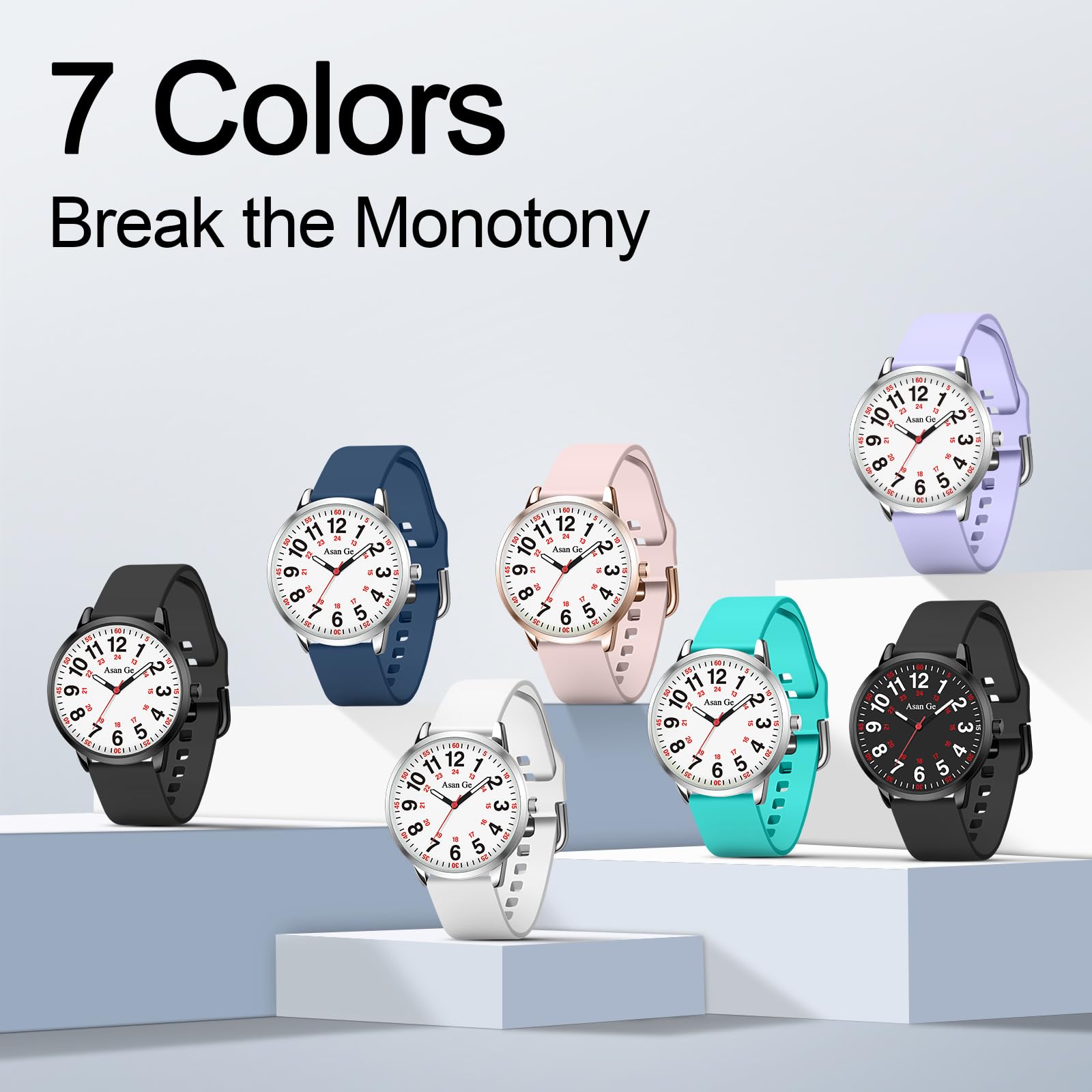 Asan GE Reloj de Enfermera para Enfermeras, Profesionales médicos, Estudiantes, médicos, Mujeres, Hombres, Reloj Impermeable, Hora Militar de 24 Horas, Luminoso, Esfera fácil de Leer con