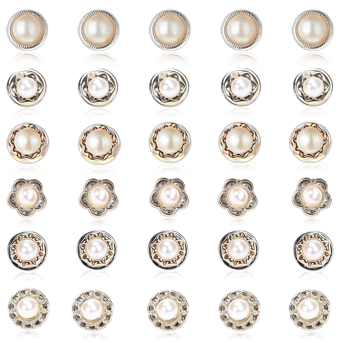 Stavae 30pcs Pearl Buttons Brooch Pins Set - Mini Safety Shirt Buttons for Cardigans, Sarees, Dresses, Hats - No Sew & Removable (Pack of 30 Pcs)