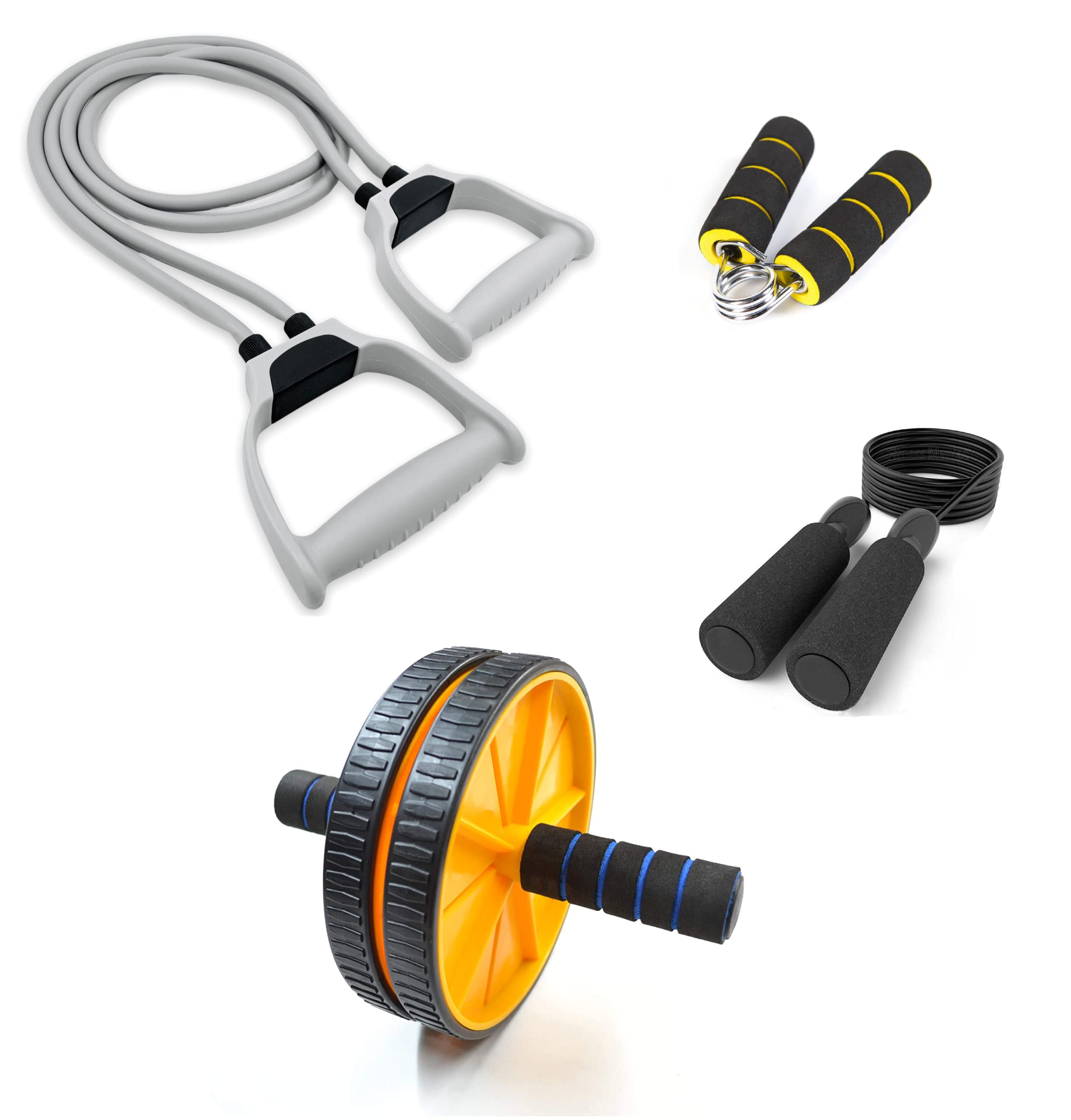 LIVOX Home Gym Exercise Equipment Combo Set for Men and Women Gym Kit, Pack of 4 (Double Toning Tube Resistance Band, Abs Wheel Roller, Hand Gripper and Skipping Rope) (B0987QGV77) Amazon Price History, Amazon Price Tracker
