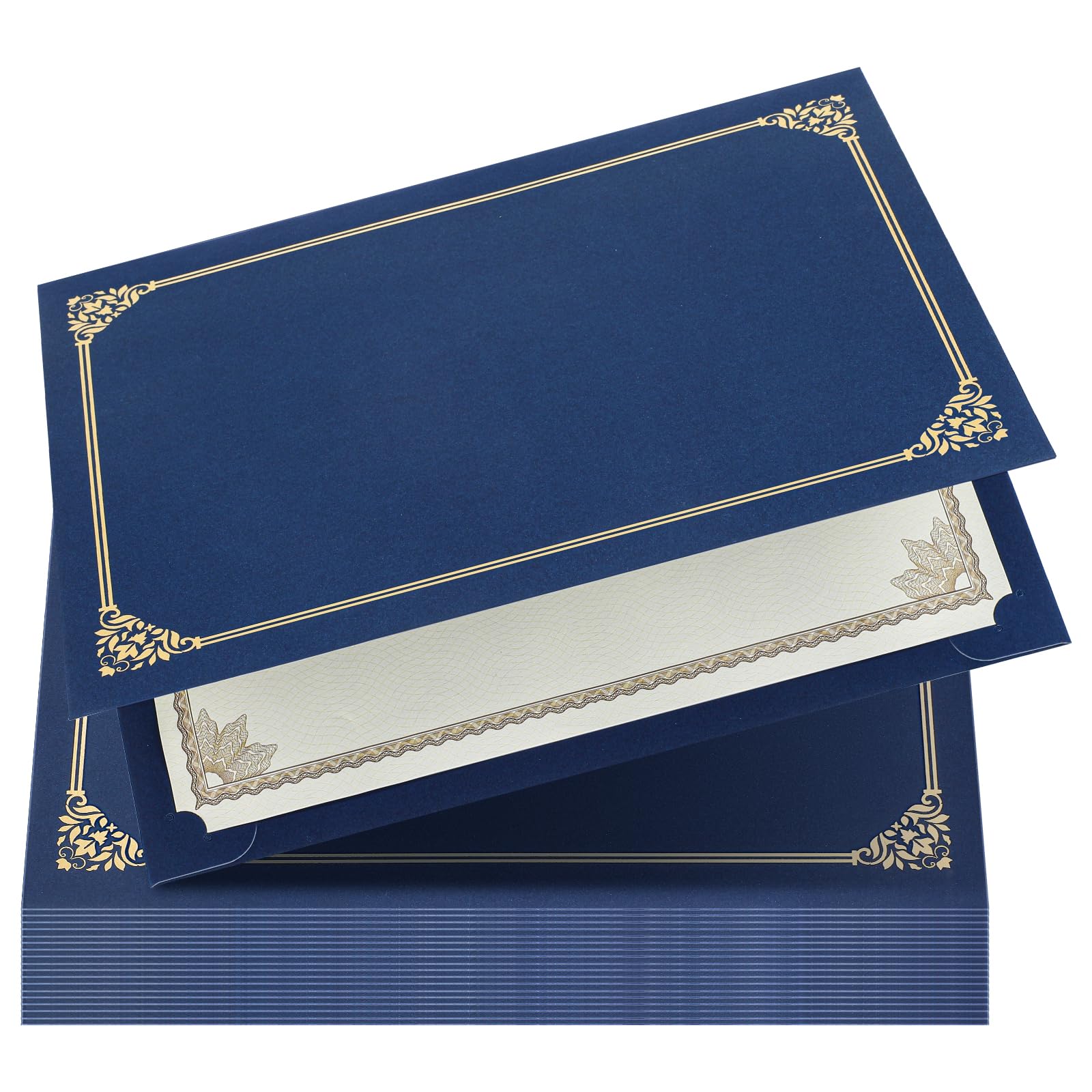 Baluue 30 Pochettes pour Certificats 8,5 X 11 Pouces, Porte-documents Décoratifs en Papier Résistant Bordure Dorée, Titulaire de Diplôme pour Bureau et Cérémonie, Lot Bleu Foncé