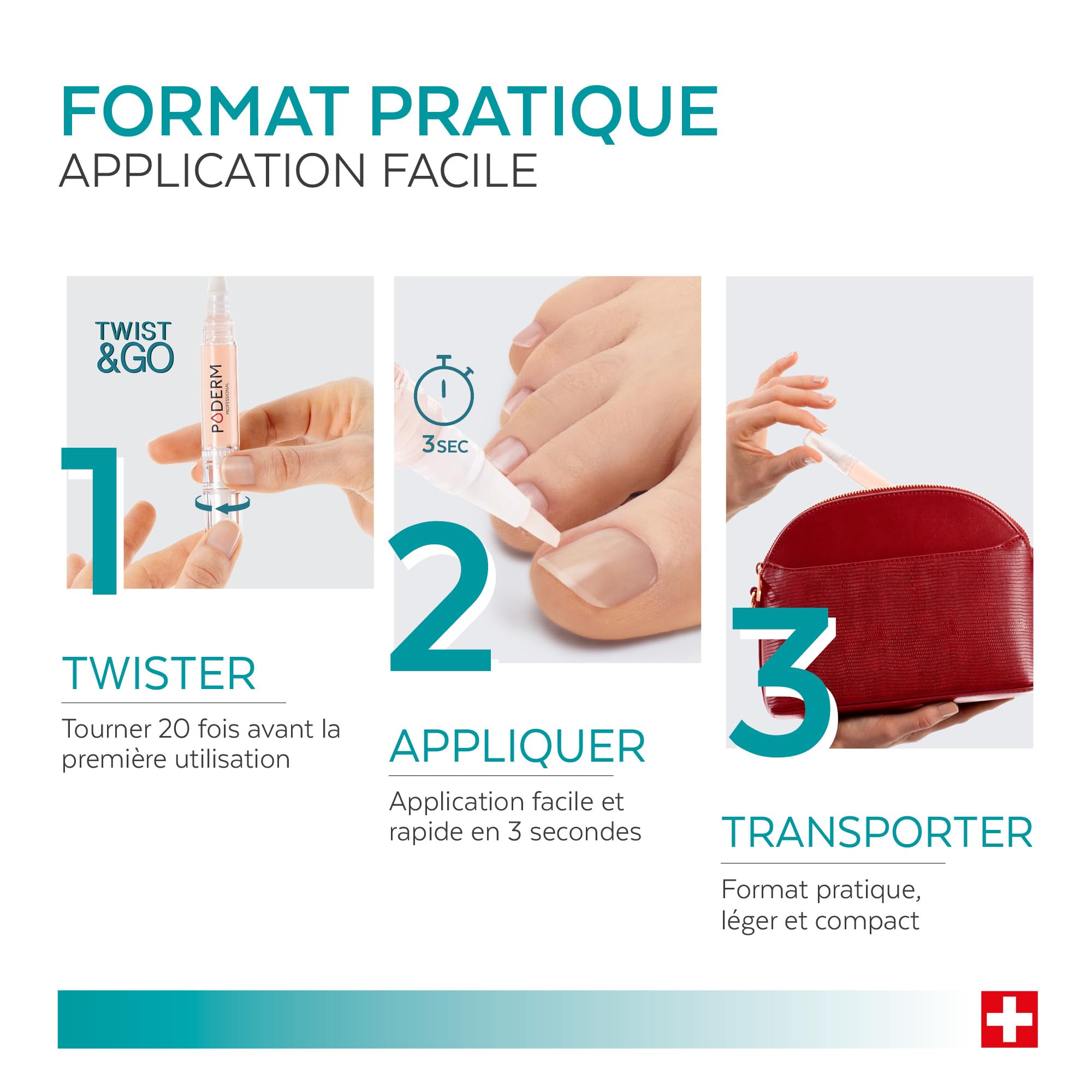 PODERM Stylo Mycose Ongles Des Pieds 4ML – Formule Vegan | Traitement 3en1 Elimine la Mycose | Nail Care Pen | 3 Secondes Par Jour et Résultats Rapides | Créé Par Une Podologue - Fabriqué en Suisse
