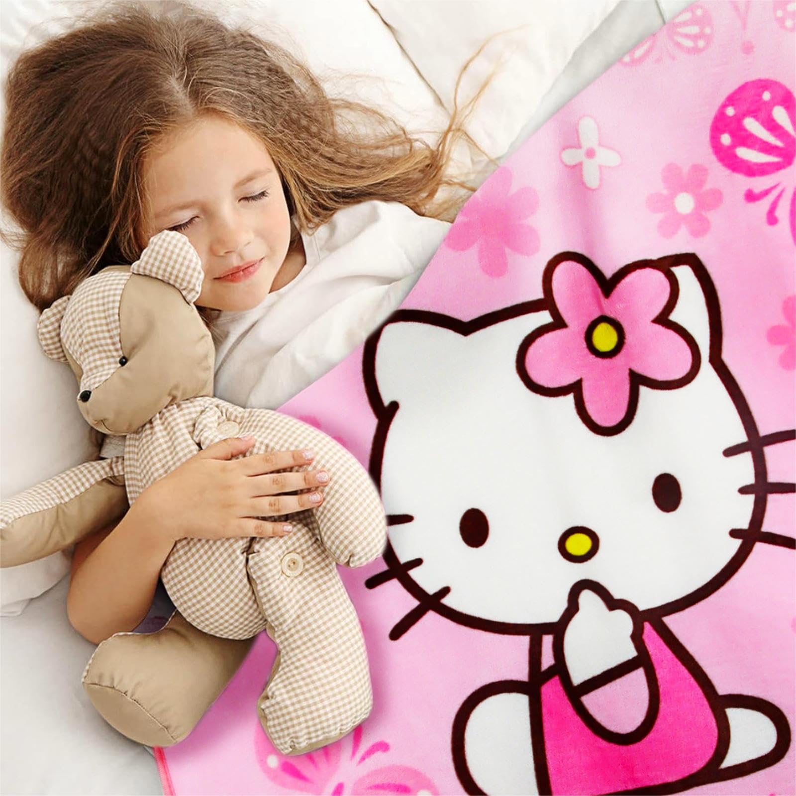 Coperta Hello Kitty In Pile 100x140 Cm - Plaid Morbido Per Divano, Letto E Culla | Design Carino - Foto 5