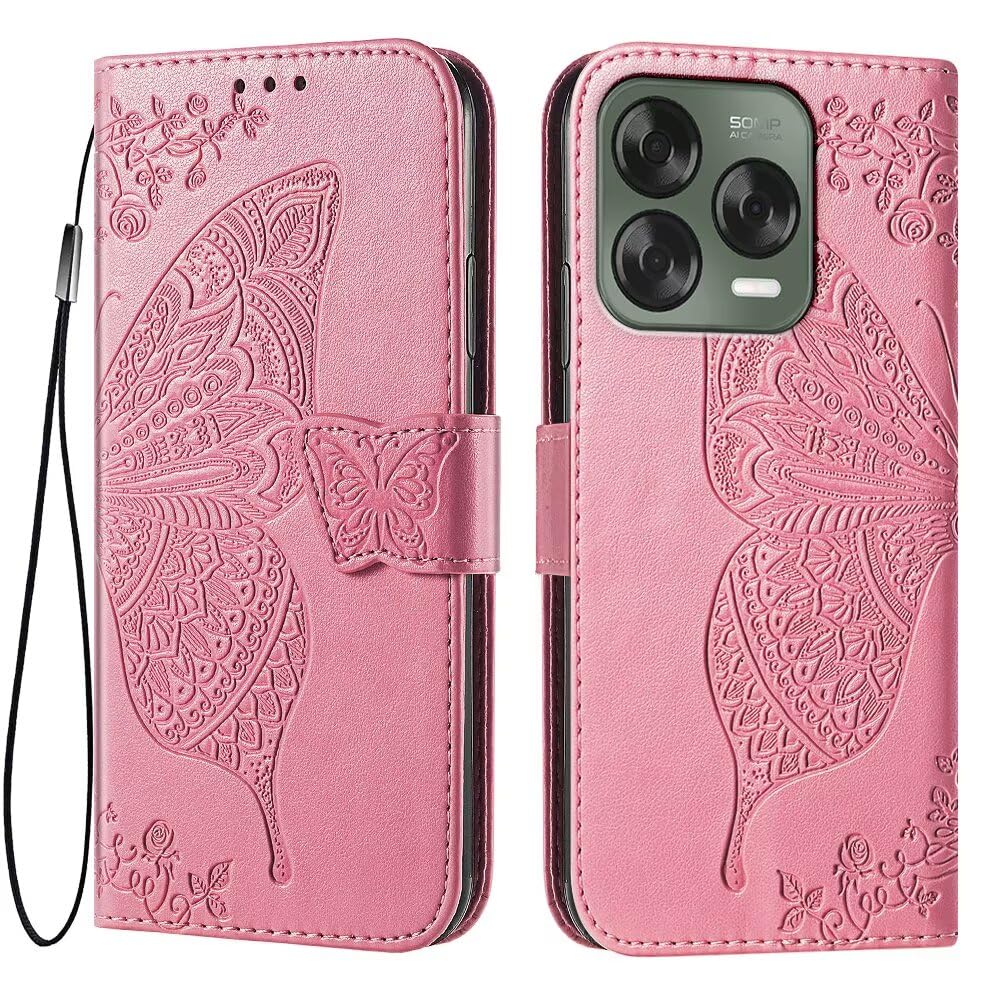 EASSGU Skórzane etui na telefon komórkowy do ZTE Blade V70 Vita (6,7" cala), magnetyczne etui z klapką i 3 przegródkami na karty, 1 portfel, odporne na upadki, zarysowania etui - różowe