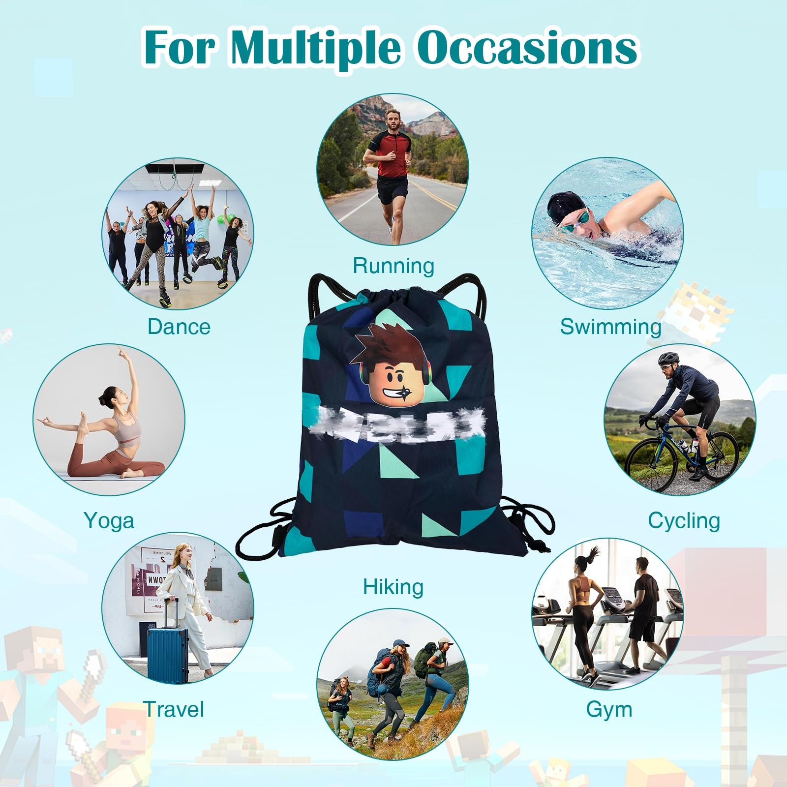 Gamer Drawstring Bags, Swimming Bags for Kids, Waterproof Gym Bag for Kids Adults Teenagers School Sports Travel — view 3