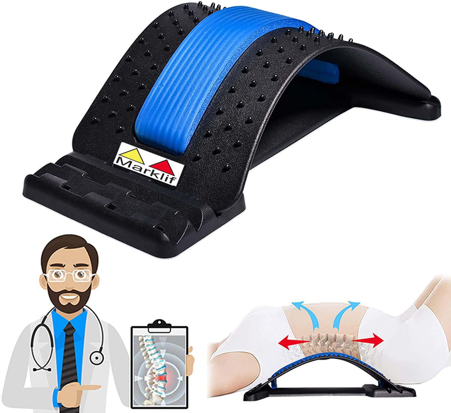 Marklif Magic Back Braces Stretching Device for Bed, Chair & Car, Multi-Level Lumbar Support Stretcher for Lower and Upper Muscle Pain Relief,Non toxic