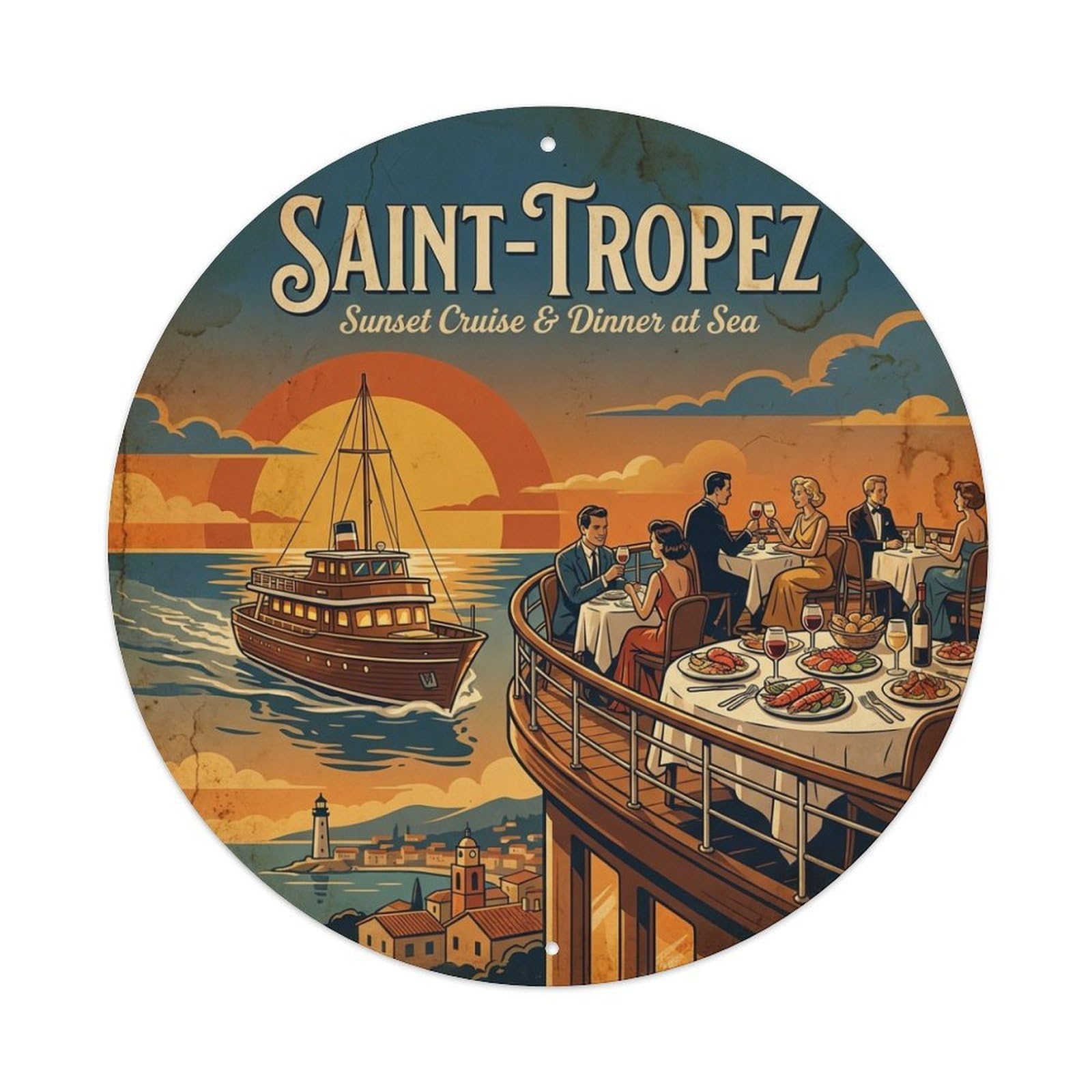 Sunset Cruise Dinner At Sea Saint Tropez Riviera Travel Metal Tin Sign