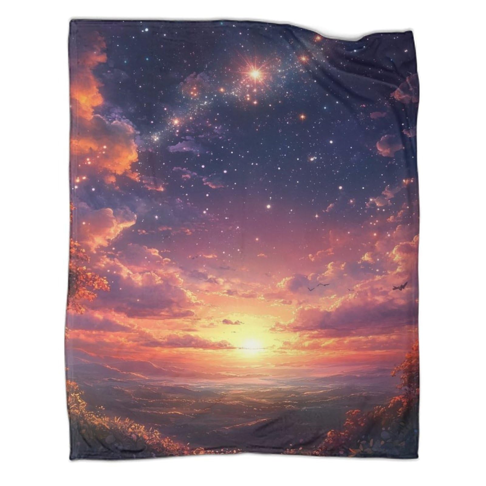 Couverture Flanelle Lever de Soleil 3D plaid chaud léger 127x152cm pour voyage et canapé