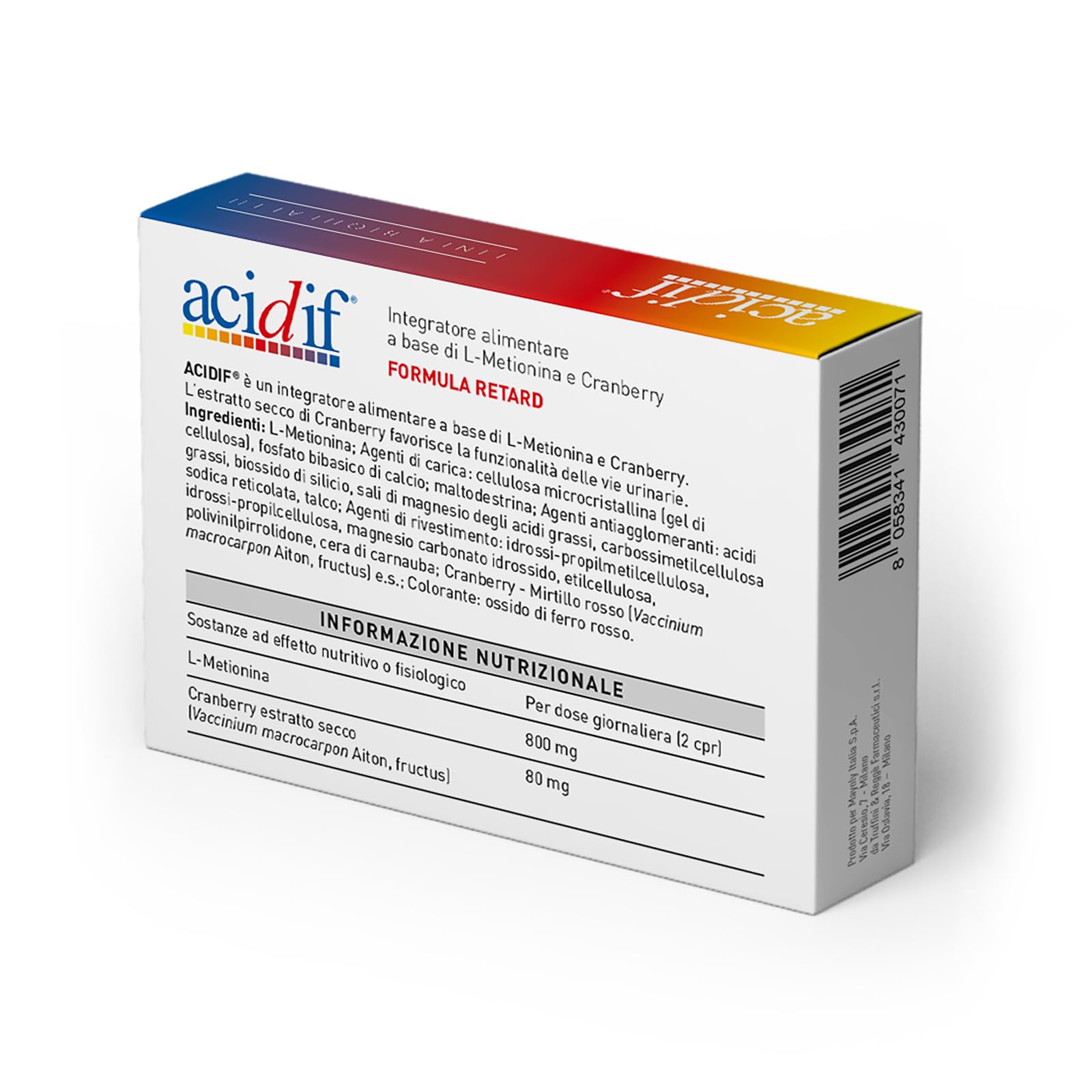 Bio-health Acidif® - Integratore Alimentare a Base di L-Metionina e Estratto Secco di Cranberry (Mirtillo Rosso) Favorisce Funzionalità Urinaria, 30 Compresse in Formula Retard senza Glutine/Lattosio