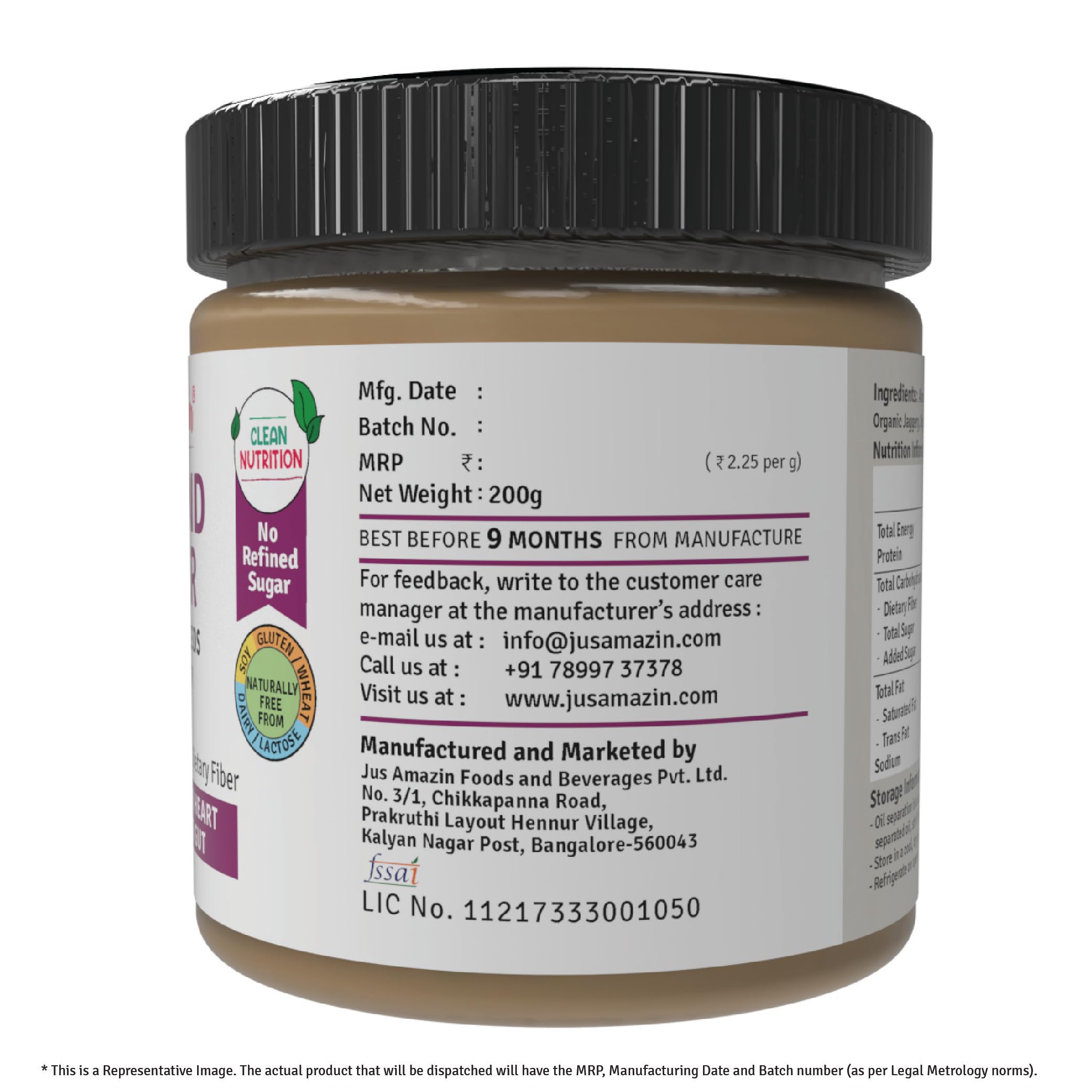 Jus' Amazin Crunchy Almond Butter – with Crunchy Flaxseeds (200g) | 22% Protein | Plant-Based Nutrition | 86% Almonds | Rich in Omega-3 | Zero Chemicals | Dairy Free | 100% Natural - Image 6 thumbnail