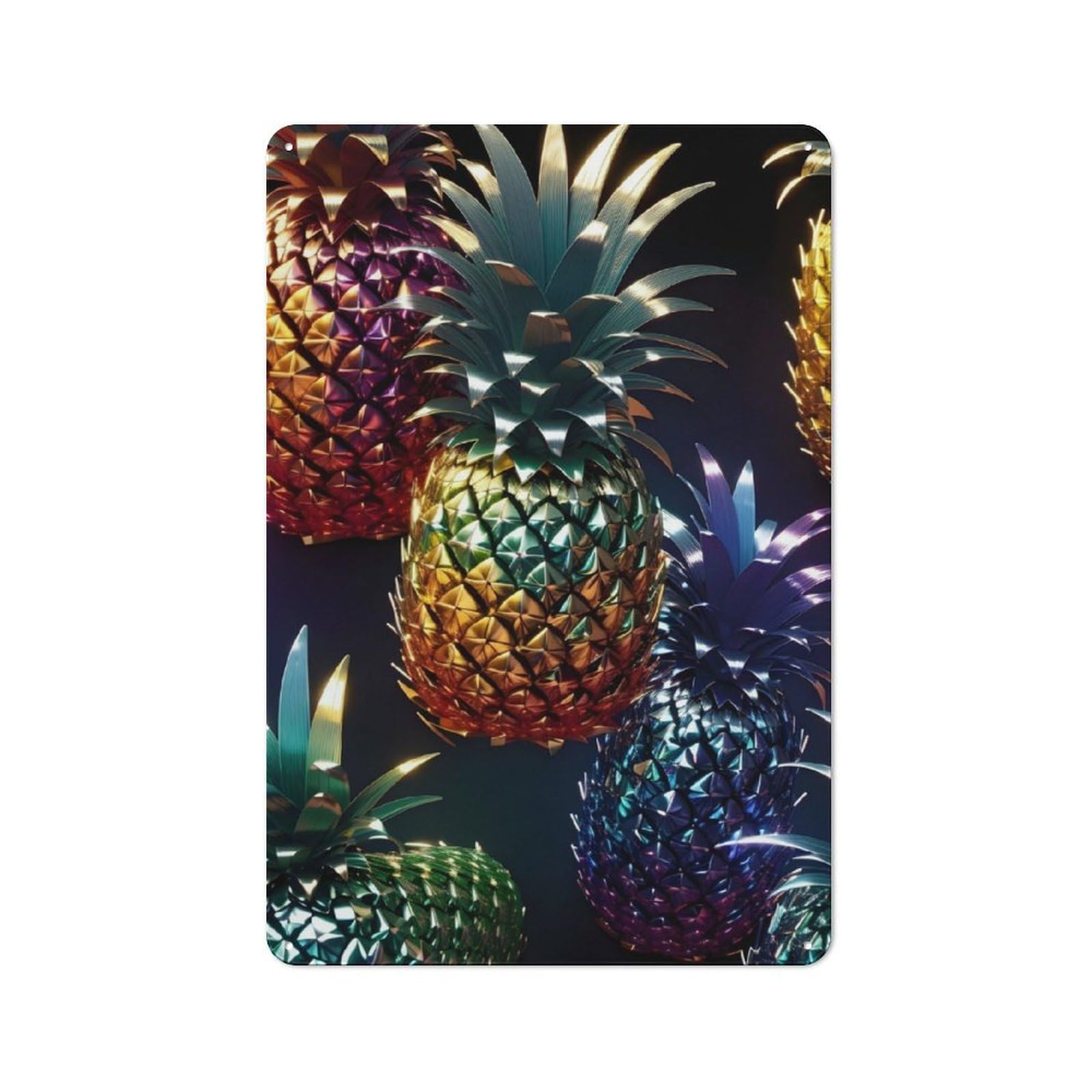 Junmoney Metallic Pineapple Rainbow Rustic Tin Sign 30X20cm For Living Room Or Hallway, A Metal Wall Feature For Living Rooms And Hallways