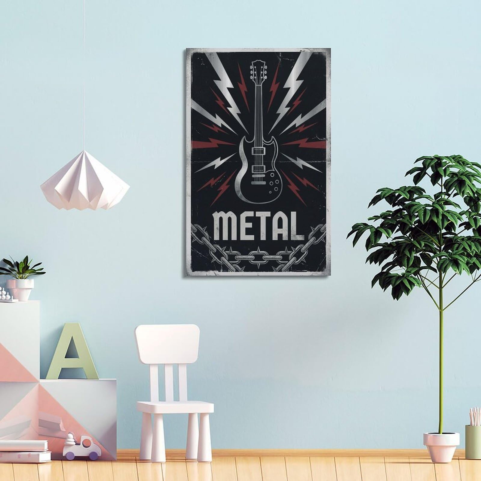 XKUGA Poster con stampa su tela con chitarra elettrica e hard rock, stile retrò, decorazione moderna su tela, ideale per la famiglia, la grotta degli uomini, la sala giochi, la camera da letto di