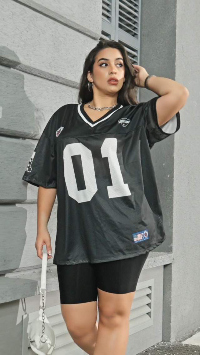 WDIRARA Women's Plus Size Football Jersey Shirts Oversized T Shirt Graphic  Letter Print V Neck Short Sleeve Streetwear Top Black Large Plus at Amazon Women's  Clothing store