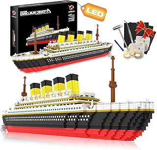 Titanic Building Blocks Set with LED, 3800pcs Titanic Toy Micro Building Kit, Titanic Gift Ship Model Building Bricks, DIY Educational Christmas Toys Gift
