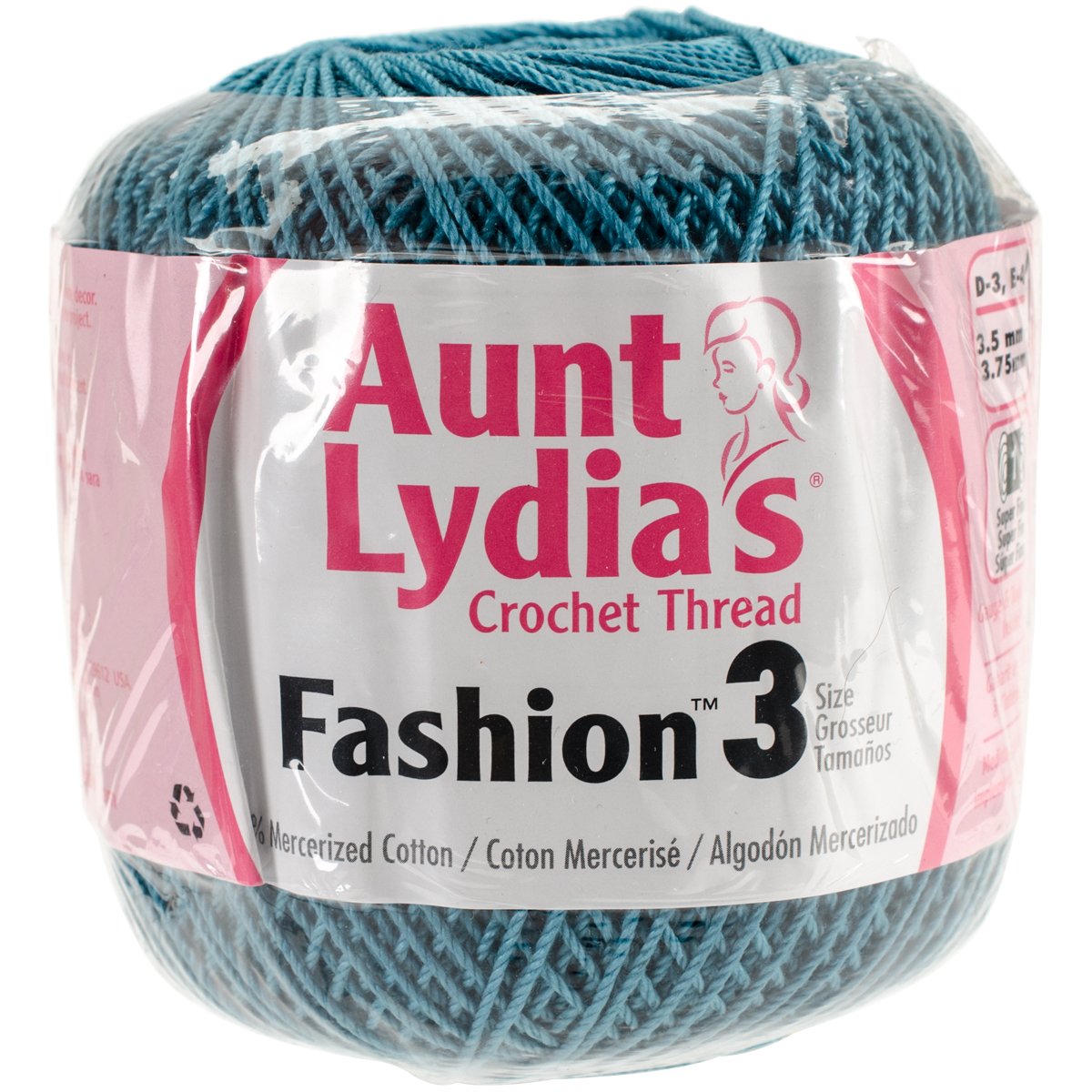 Hilo De Ganchillo Aunt Lydia Tamaño 3 - Pack De 3 Madejas, 100% Algodón, Color Verde Azulado, 411 Metros