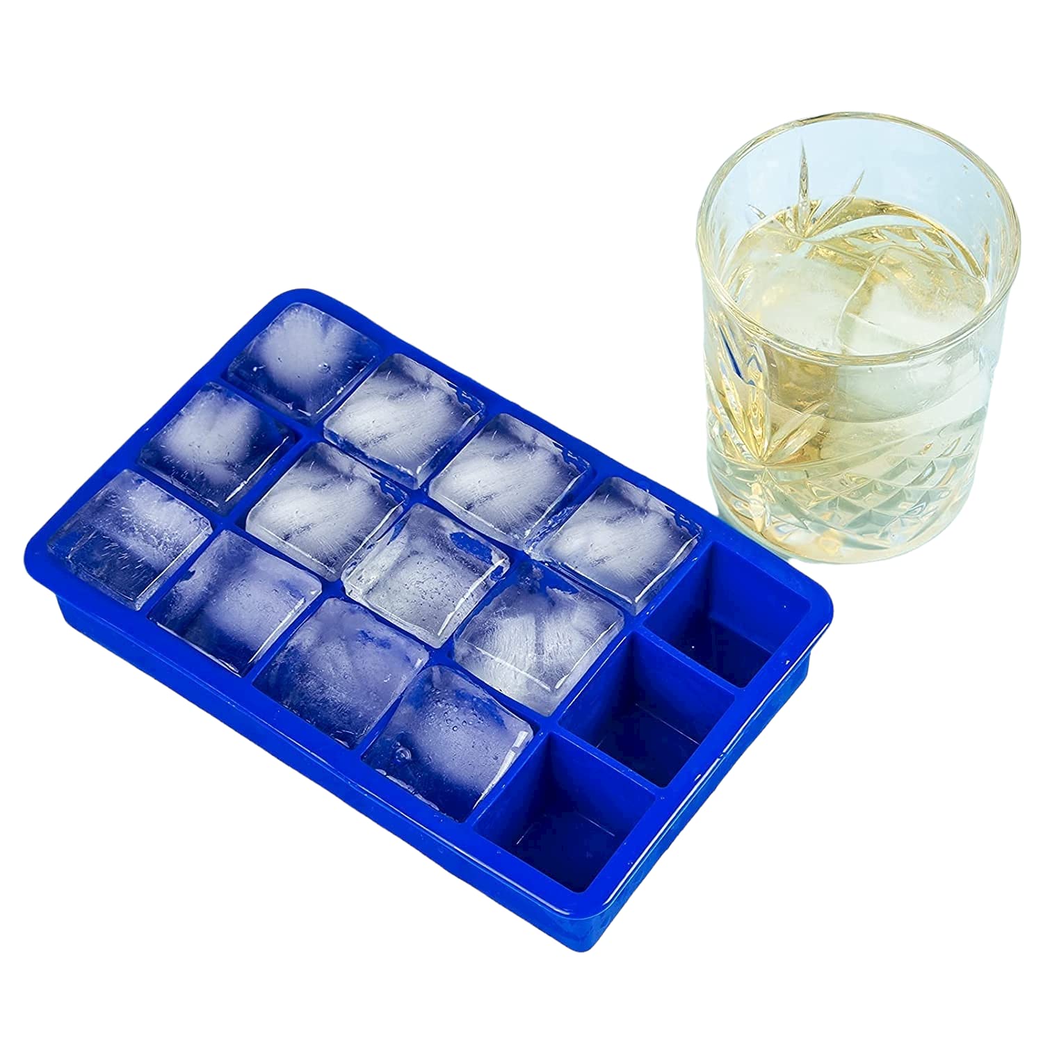 MoldBerry Flexible Silicon Ice Cube Trays 15 Cavity Ice Cube Molds/Moulds for Freezer Refrigerator Cocktail Beer Whiskey Chocolate Candy Maker Size (19 x 12 x 3.3 cm) Pack of 1 (Multi Color)