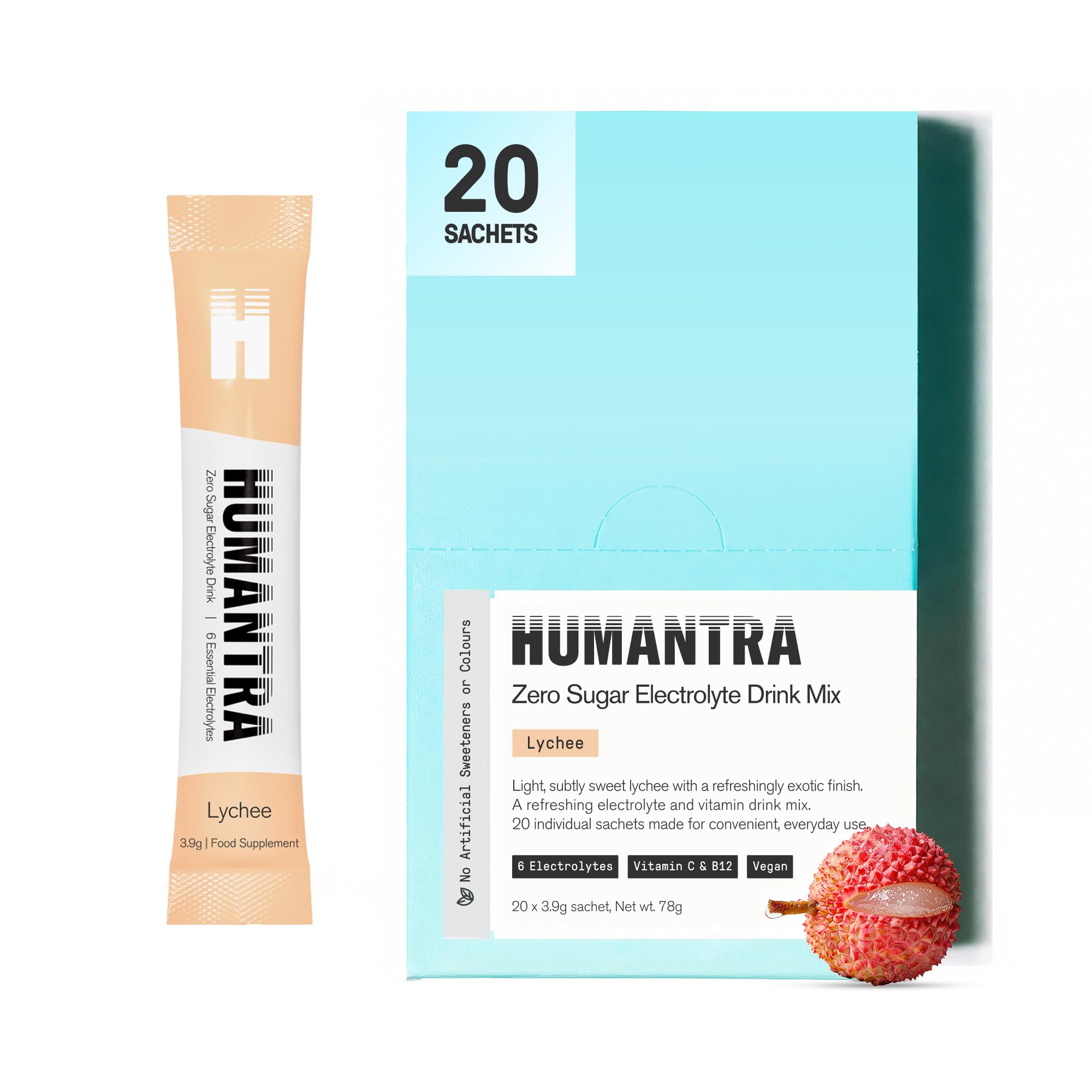 Humantra Electrolytes Powder Hydration Sachets - Lychee, 20ct