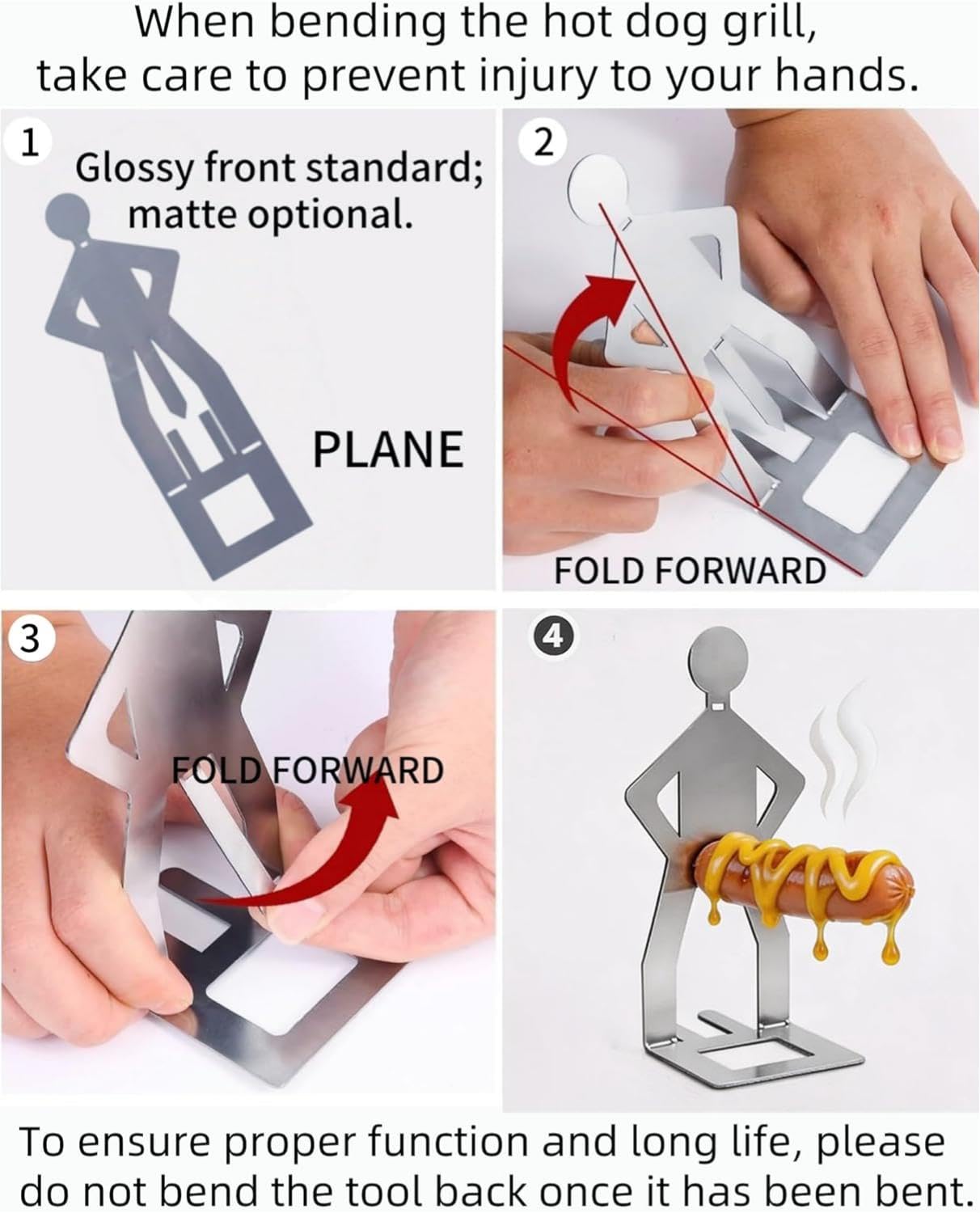 4PCS Funny Hot Dog Holders, Stainless Steel Sausage Holder Stand, Barbecue Grill Rack, Reusable BBQ Grill Tool for Camping Outdoor Picnic Garden, Novelty BBQ Gadgets Gifts for Men — view 7