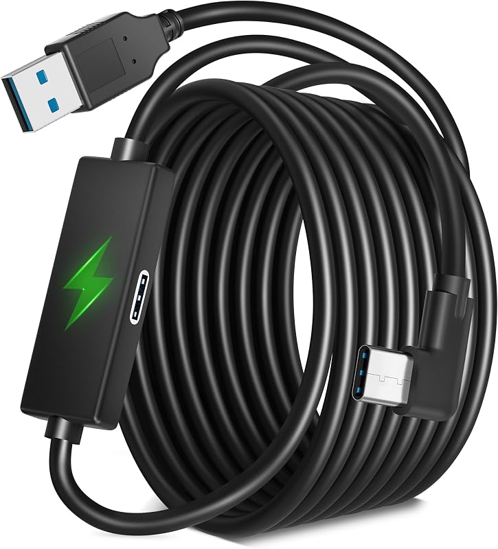 Kuject Link Cable with Charging for Meta Quest 3S Oculus Quest 3 Quest 2/Pro, Pico 4, USB 3.0 5Gbp High Speed USB A to USB C Modem Cable for Steam VR Headset Accessories and Gaming PC -16FT