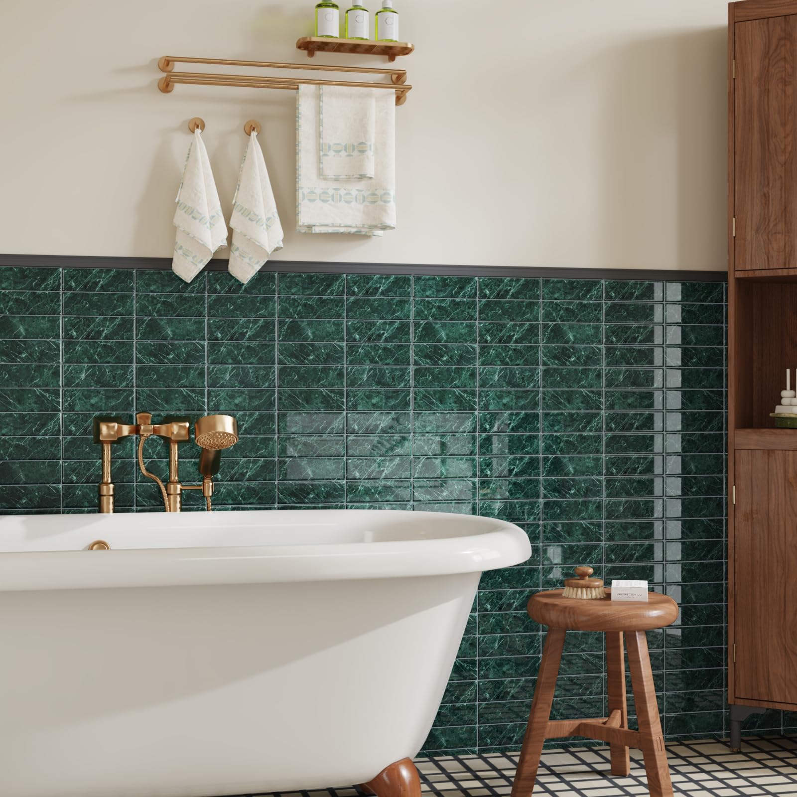 CRE8TIVE Azulejos Adhesivos Verde para Cocina y Baño - 16 Piezas Vinilos Impermeables de Mármol para Baldosas, Lavadero, Escaleras - 30.5cm x 30.5cm