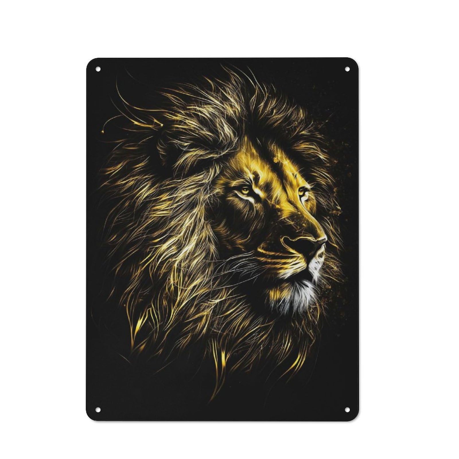 Junmoney Style-20 Lion Black Gold 3 Industrial Metal Sign 40X30cm, Modern Retro Loft Wall Plaque For Modern Home, Workshop, Office Or Cafe