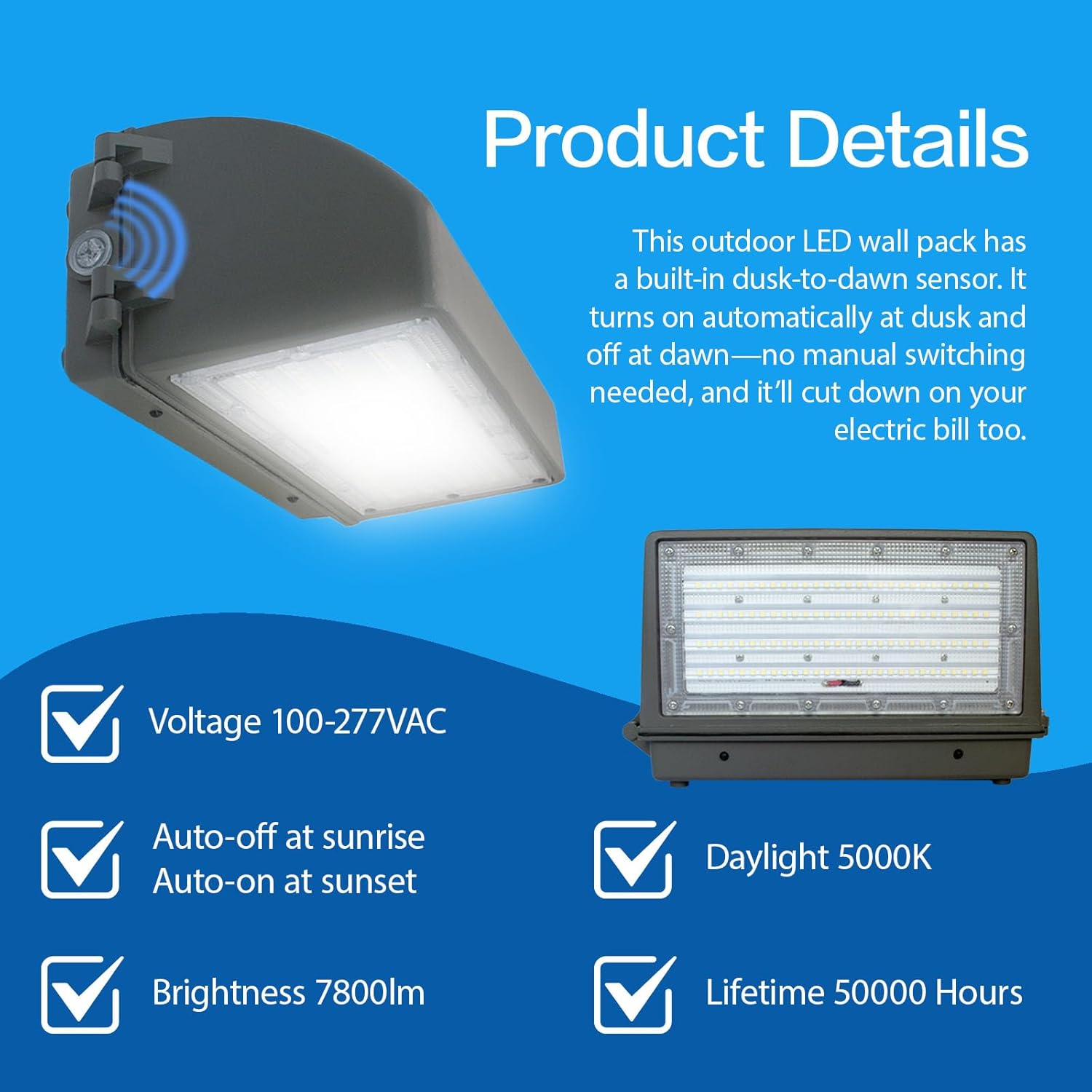60W LED Wall Pack Light, with Dusk to Dawn with Photocell, 7200LM 5000K Daylight, 100-277 Vac Full Cutoff Wall Pack Great for Commercial Spots, Industrial, Courtyard, Garden, Warehouse, Garage