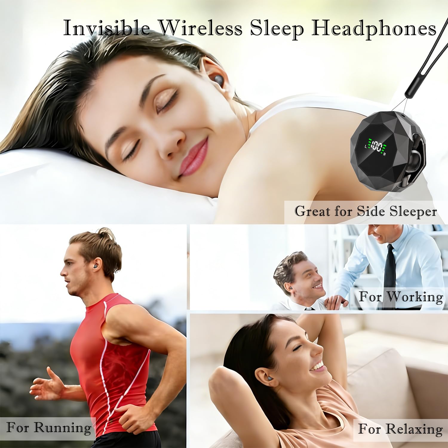 Mini auriculares invisibles inalámbricos Bluetooth de perfil bajo, auriculares ocultos discretos para el trabajo, auriculares pequeños, auriculares invisibles para dormir para canales