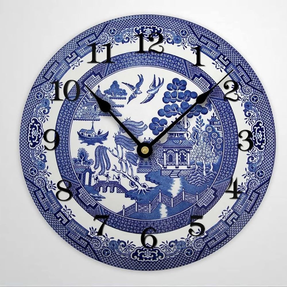 Pendule murale pour maison ronde saule bleu 25cm finitions silencieuses