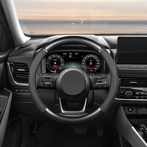 Miniatura 2 de Ergocar Funda deportiva de fibra de carbono y cuero PU para volante de automóvil, protector antideslizante para volante de automóvil universal para