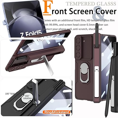 Miniatura 2 de Miimall Funda compatible con Samsung Fold 5 con soporte para bolígrafo, protector de pantalla frontal, funda deslizante para cámara, funda