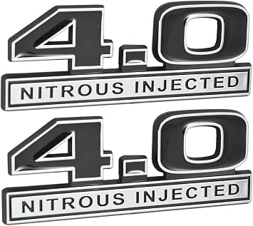 4.0 Liter V6 Nitrous Injected Engine Emblems in Chrome & Black - 5" Long Pair