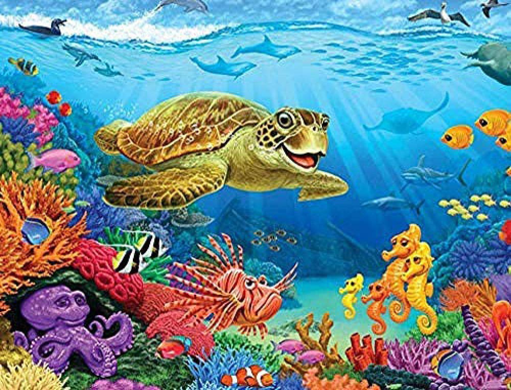 Stamped Cross Stitch Kit with Fabric DIY Embroidery Kits for Beginners Children & Adults with 11CT Printed Pattern Animal Turtle 40 * 50cm