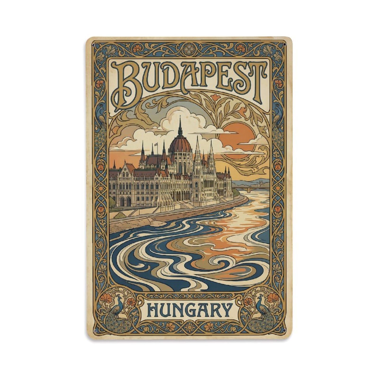 Vintage Travel Hungary Budapest Metal Tin Sign