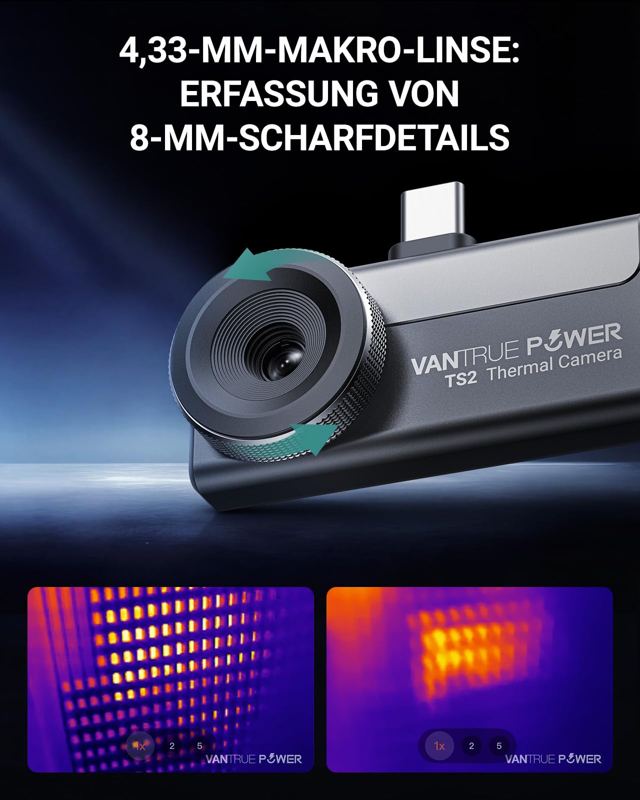 TS2 Wärmebildkamera Thermalkamera für iPhone & Android, 512x384 Superauflösung, Infrarotkamera 8 mm manuellem Makrofokus, für die Inspektion Haushalts Heizung Jagd Handwerker, Familie
