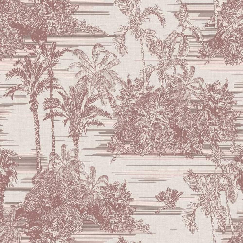 Muriva Eden Collection Tropical Toile Palm Trees Detailed Drawn Wallpaper Olive Green M37304