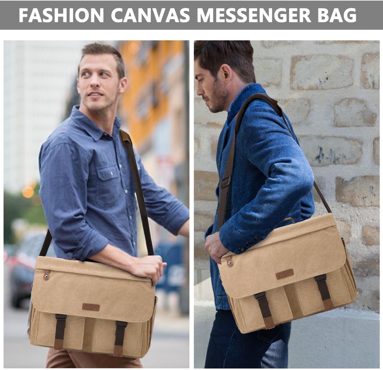 Messenger Bag for Men,VASCHY Vintage Water Resistant Canvas Satchel 14 15.6 17inch Laptop Briefcase - Image 6