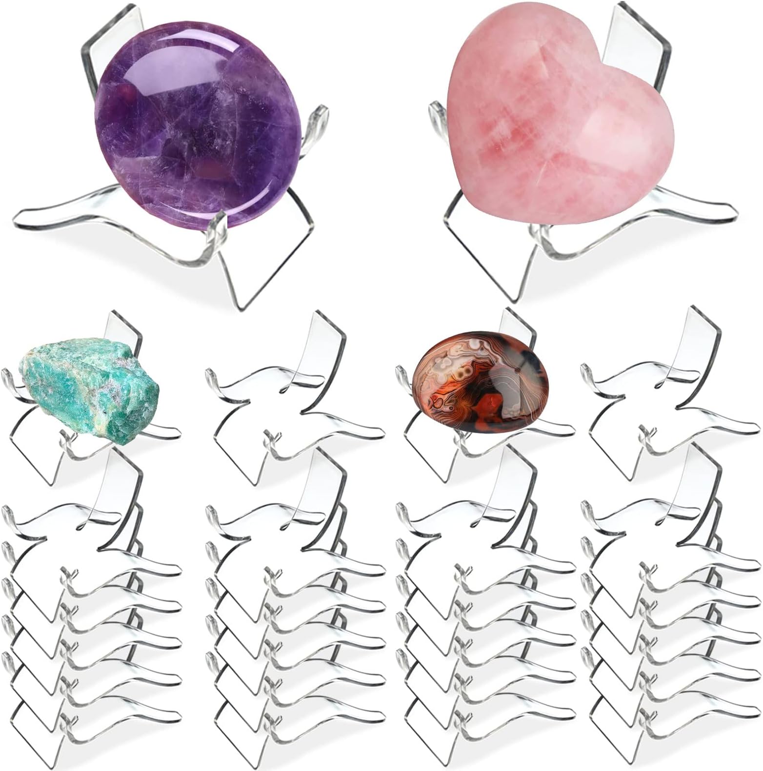 (24 PCS）Display Stand,Acrylic Rock Display stands,Clear Display Easel Stands Pedestal for Crystal Geodes Rock Mineral Agate Fossil Coral crystal/gemstone Small Collectibles Display Stands (Medium)